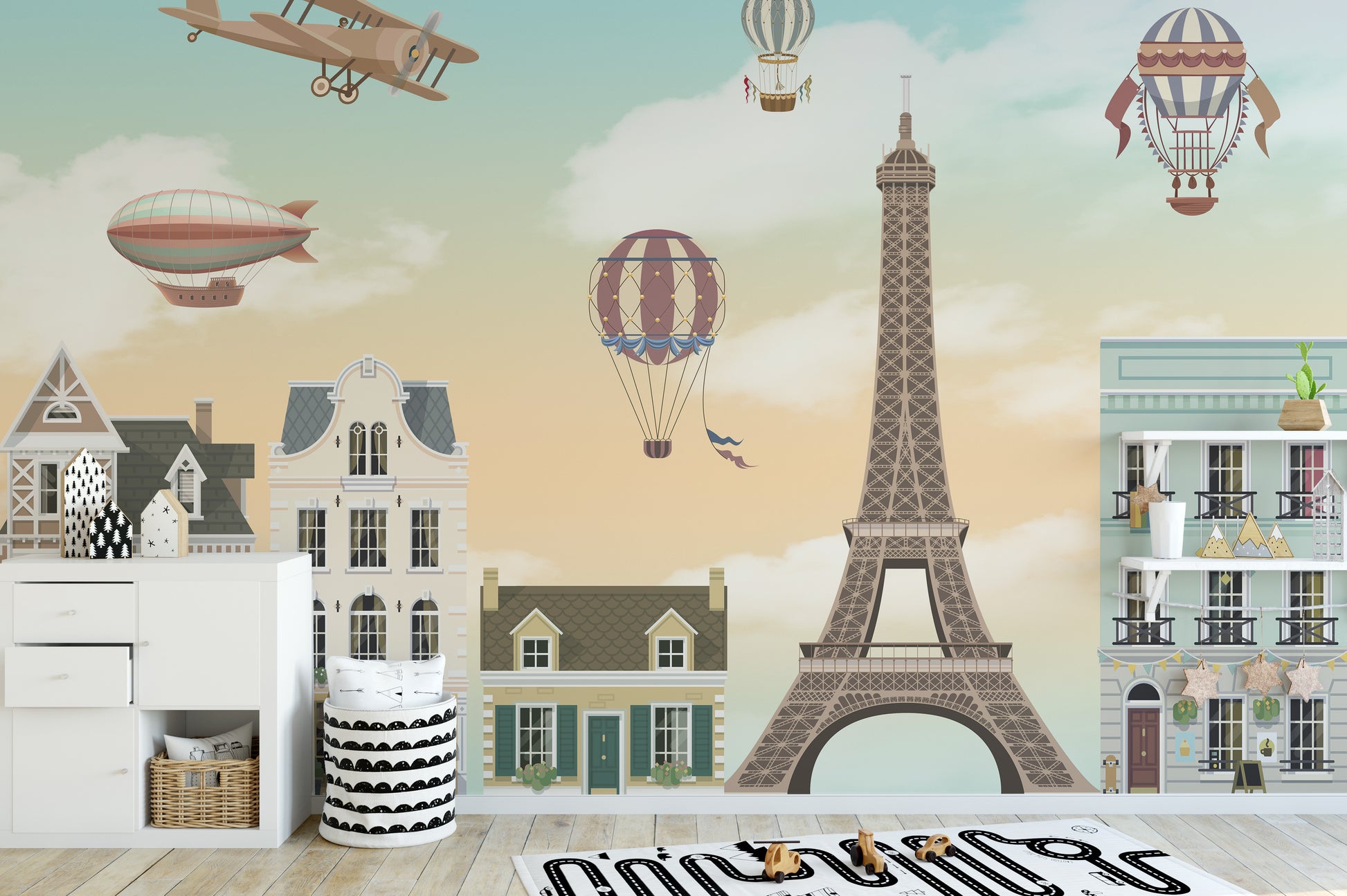 City skyline with Eiffel Tower wallpaper mural