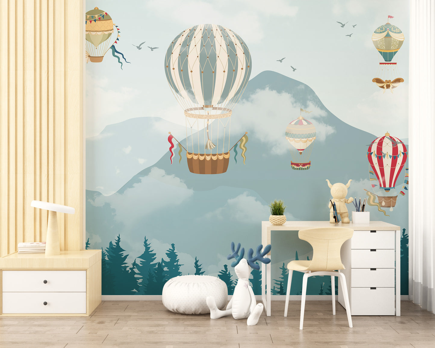 Jolly Hot Air Balloons Kids Room Wallpaper Mural