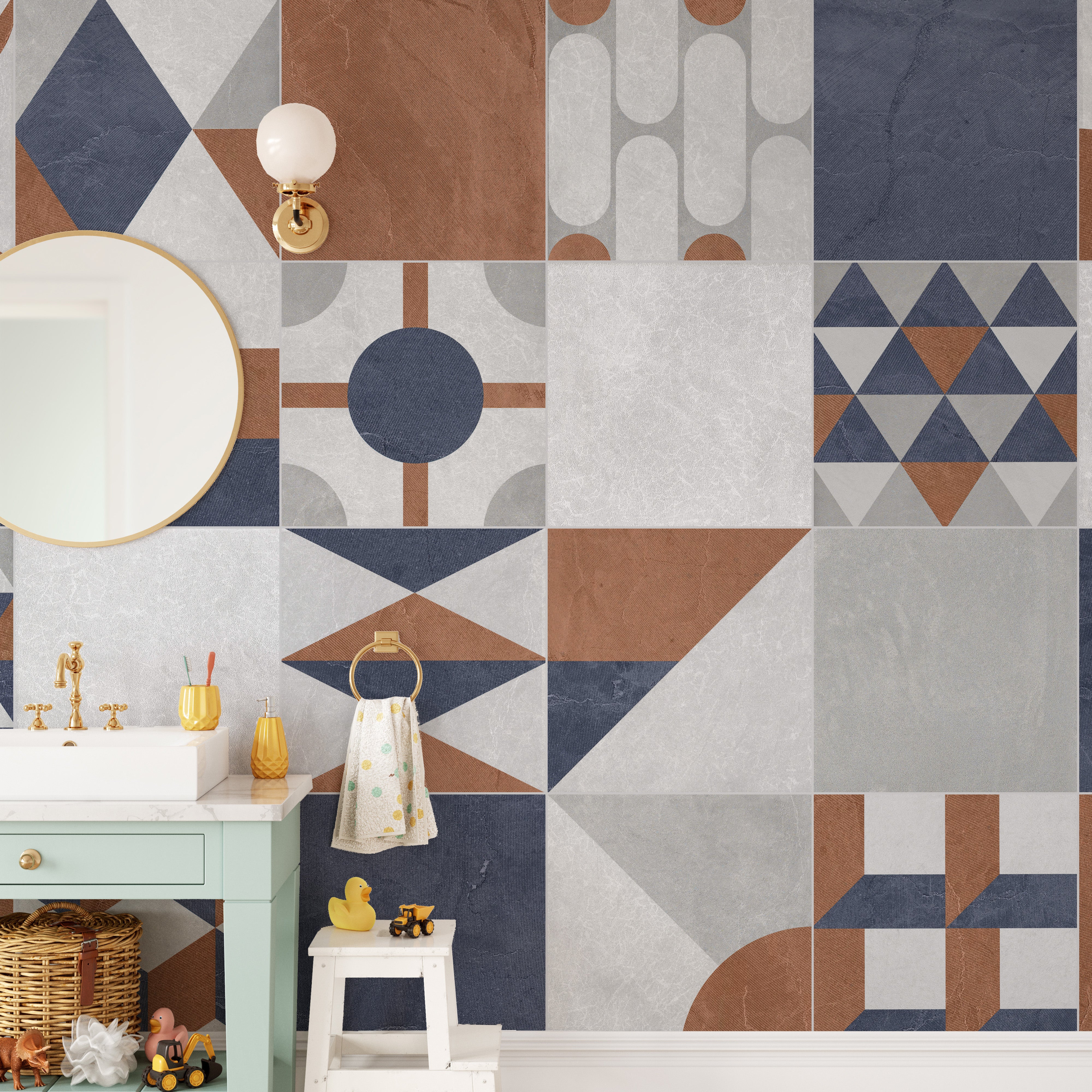 Colorful Art Deco terrazzo wallpaper mural design