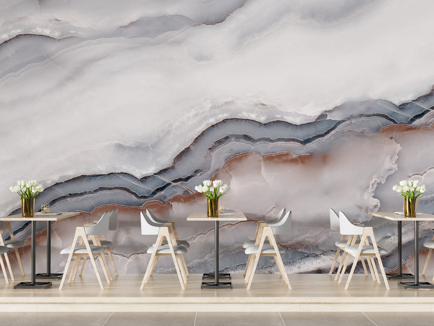 Striking White Clouded Marble Wallpaper Mural