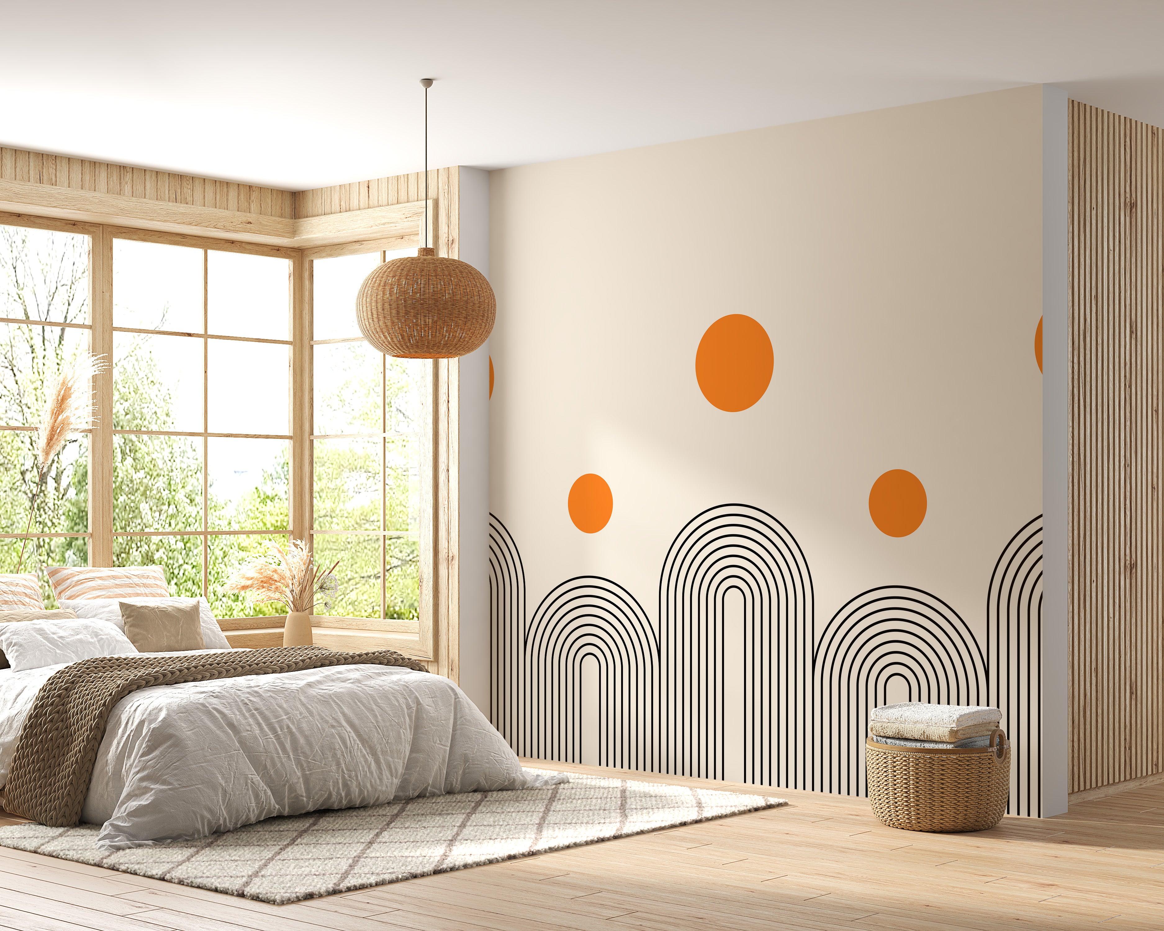 Boho art line design mural for rooms