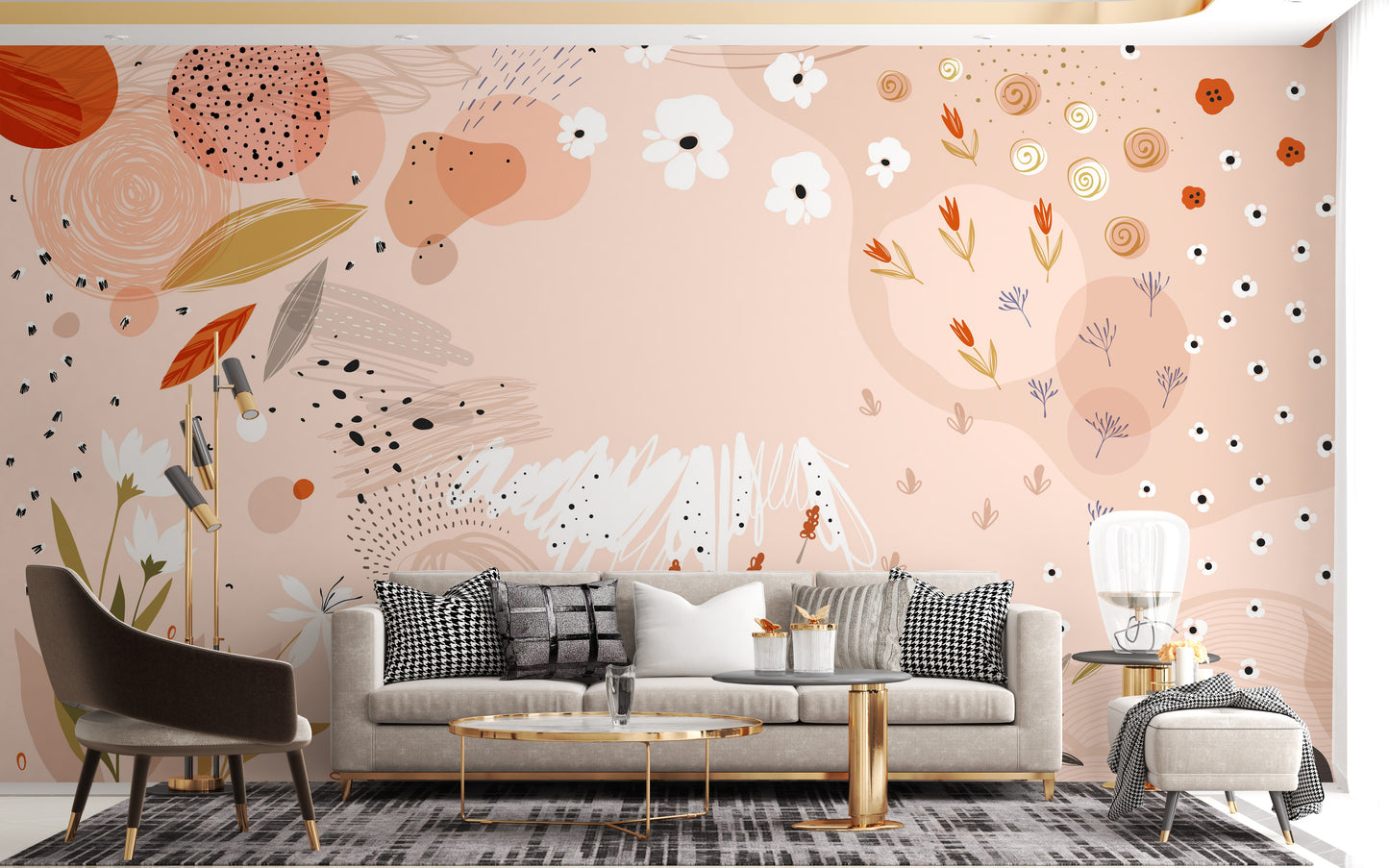 Trendy Abstract Floral Art Wallpaper Mural