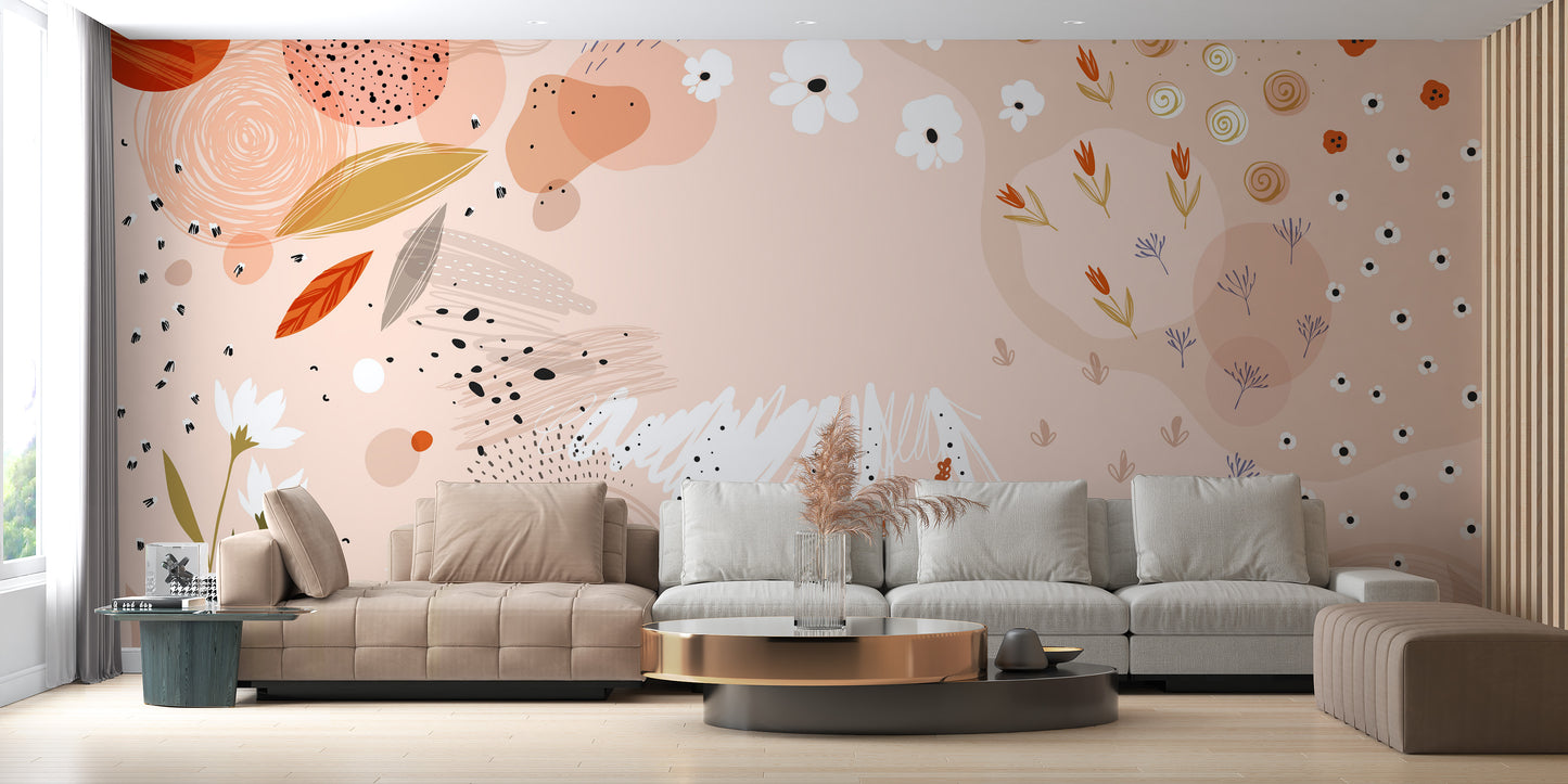 Trendy Abstract Floral Art Wallpaper Mural