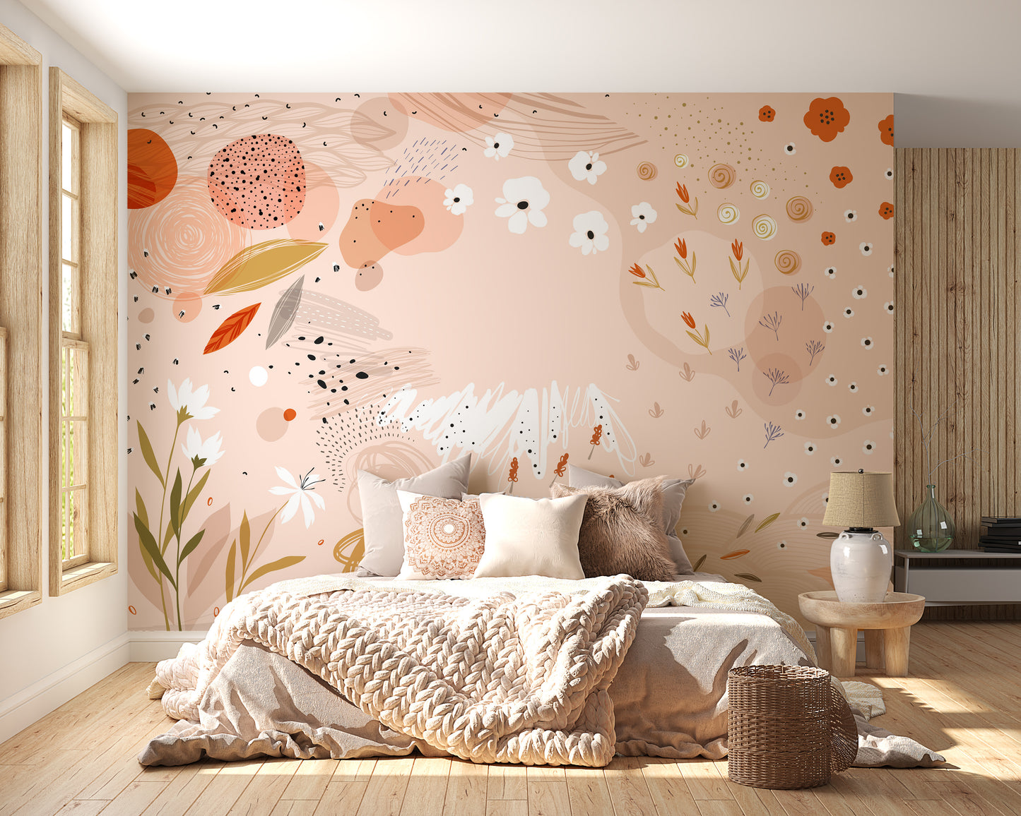 Trendy Abstract Floral Art Wallpaper Mural