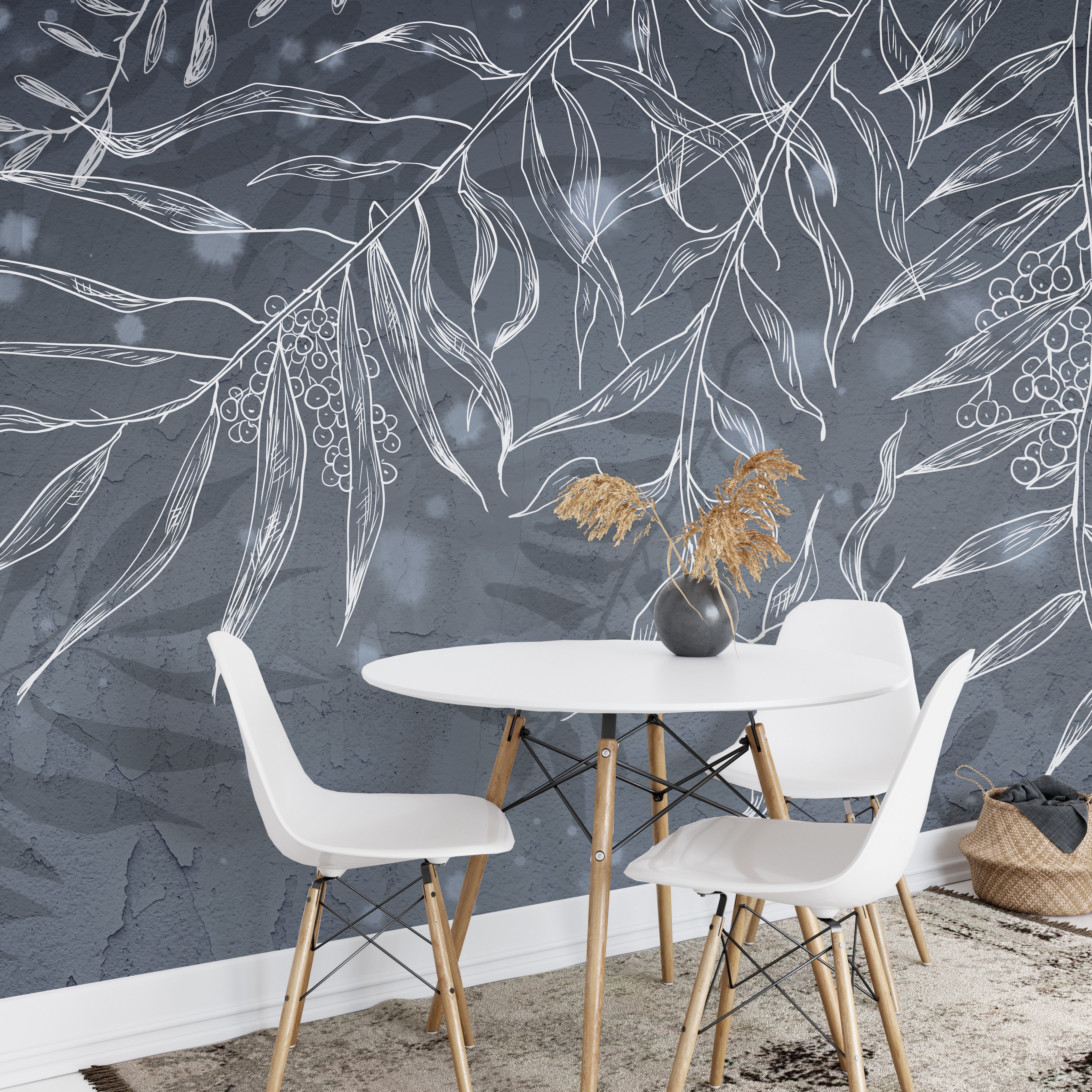 Hummingbird leaves shadow wallpaper in dark gray