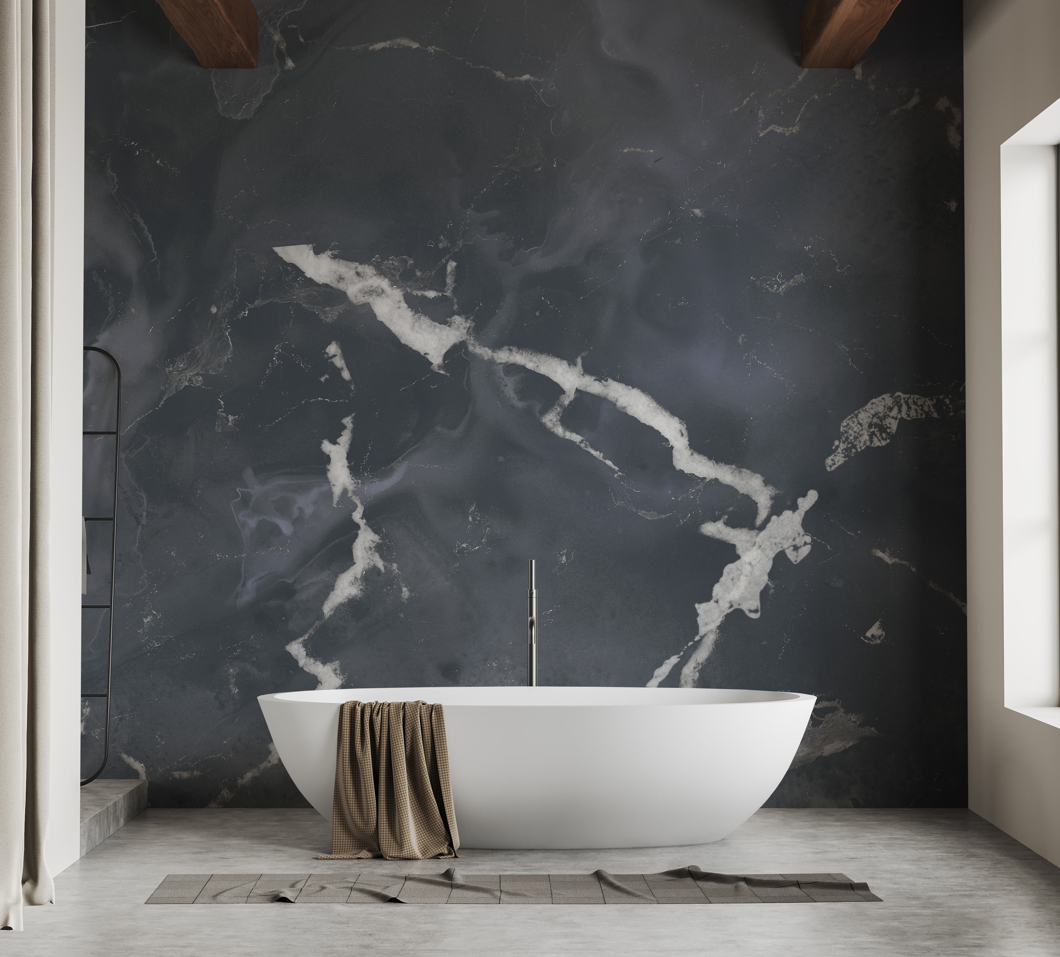 Midnight Gray Terrazzo Marble Effect Wallpaper Mural