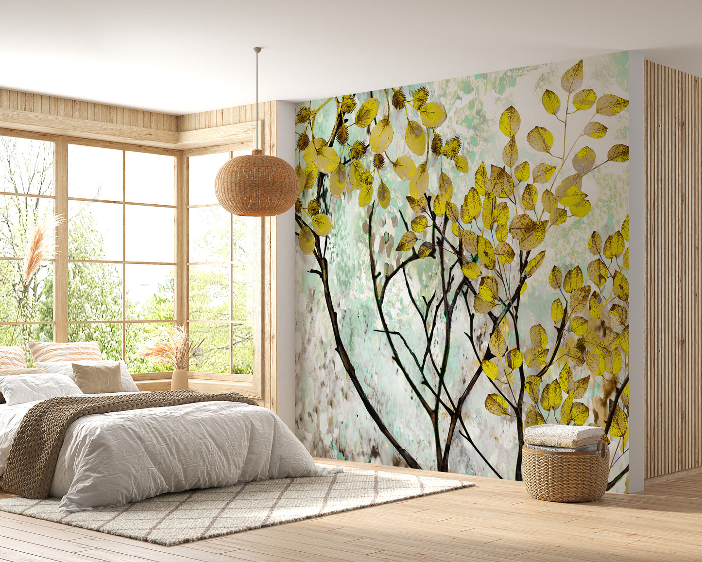 Yellow Oil Painting Canvas Effect Flower Wall Mural