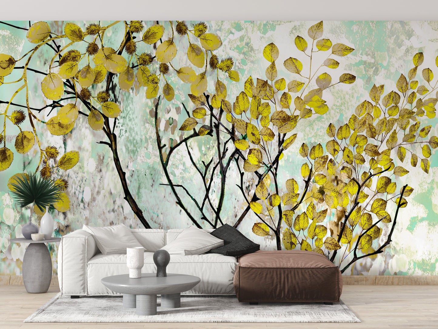 Yellow oil painting canvas effect flower wall mural