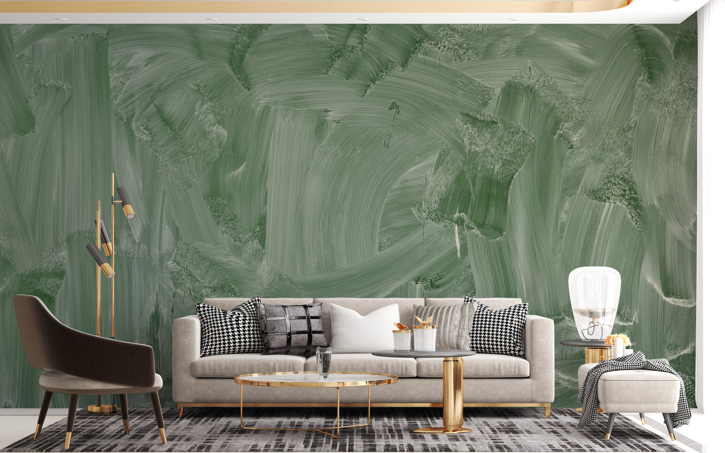 Green board wallpaper mural with artistic smudge