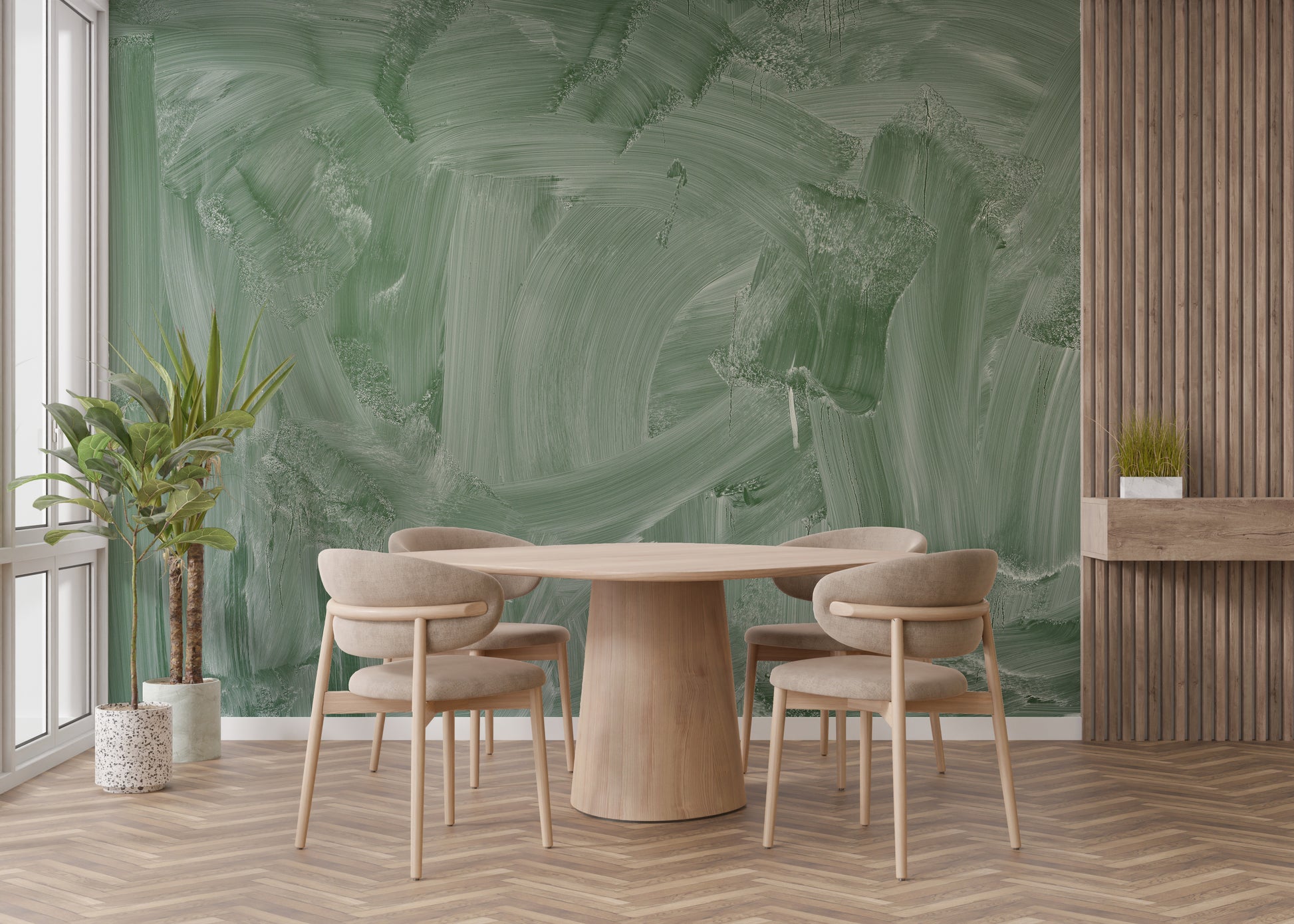 Artistic smudge green board wallpaper mural