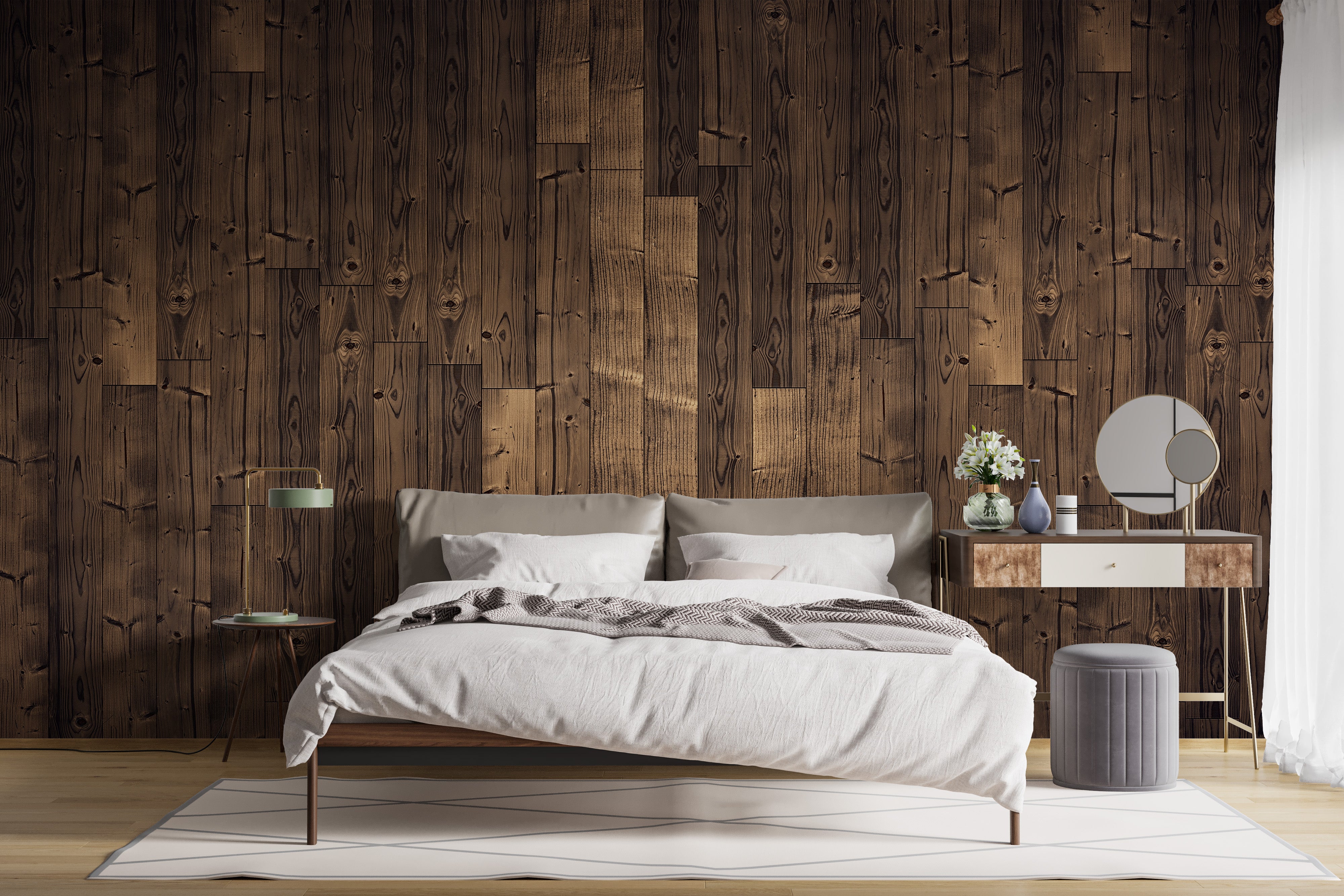 Elegant Solid Dark Brown Oak Wood Wallpaper