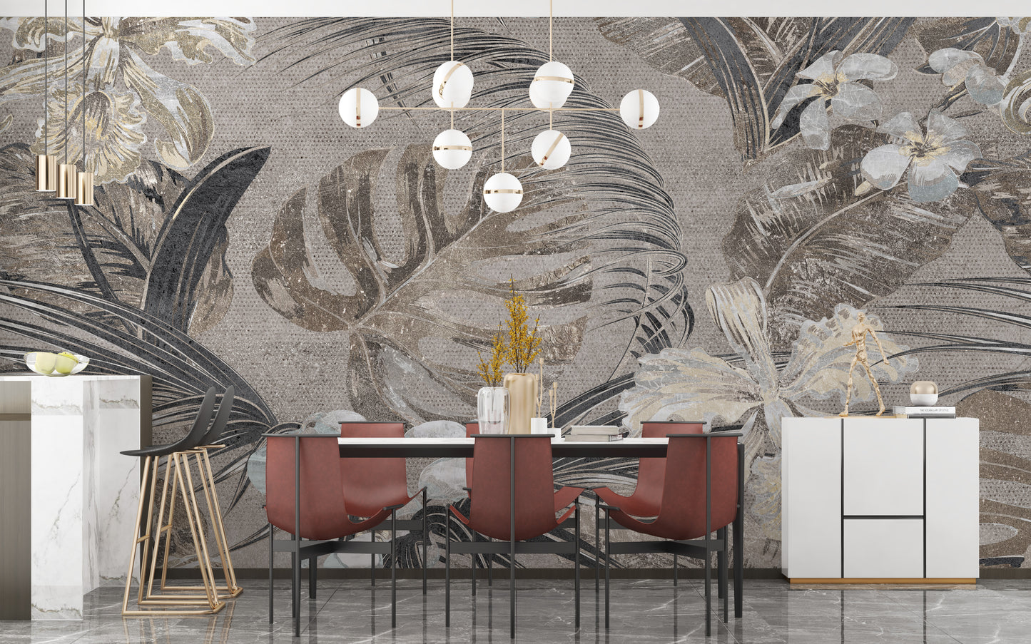 Flower and leaves Wallpaper Mural - Giffywalls