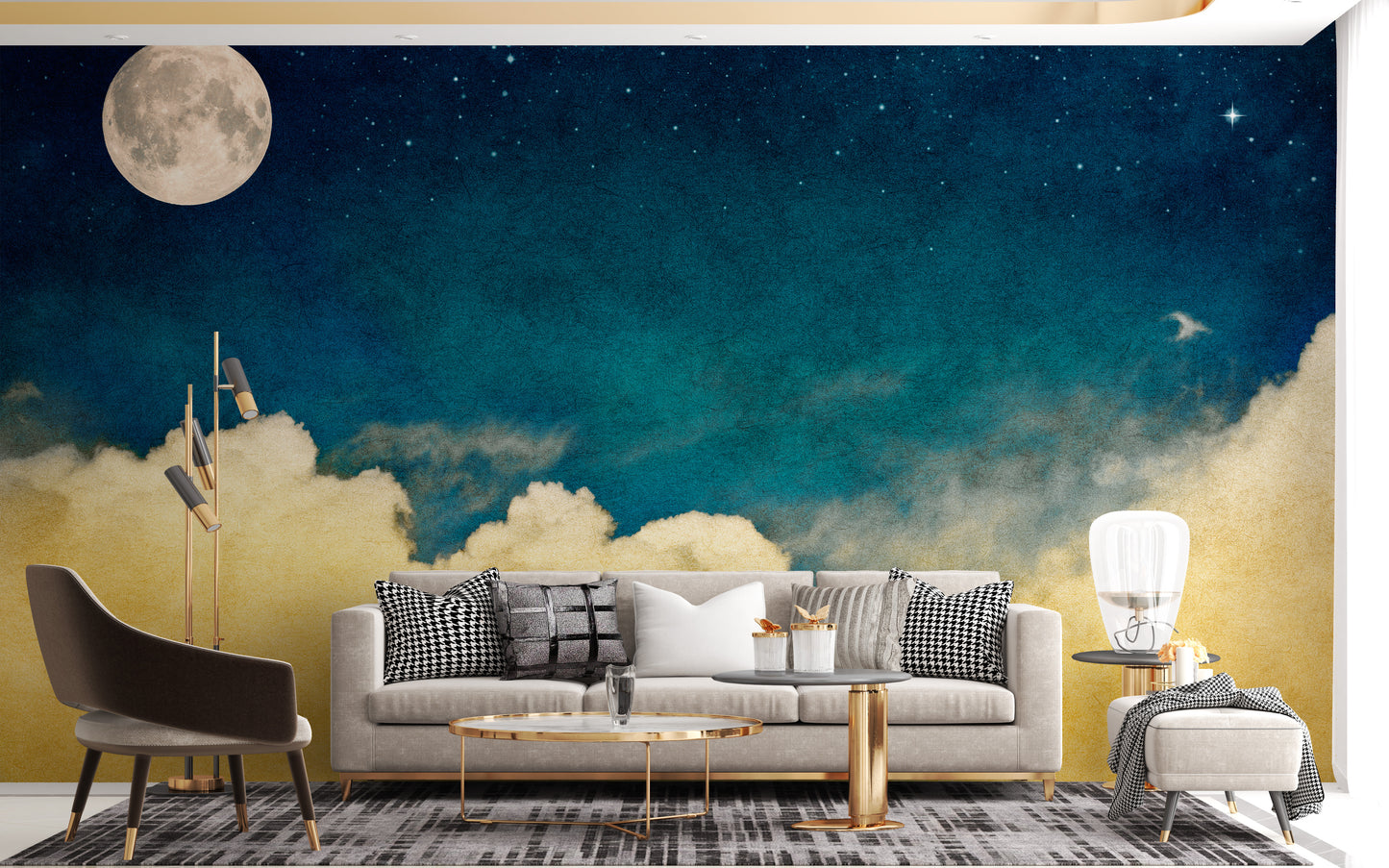 Bright yellow cloud and full moon wallpaper mural