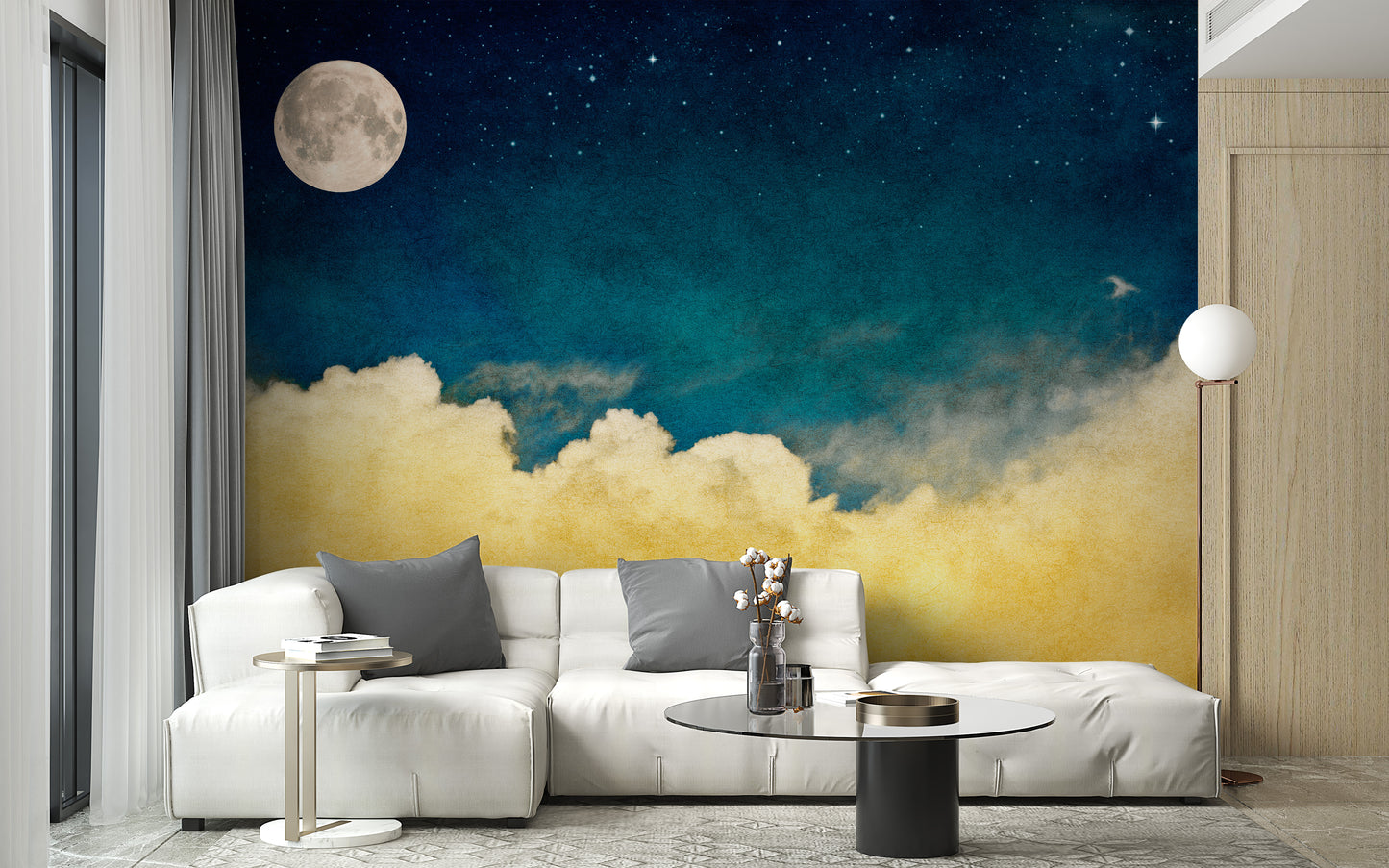 Vivid Yellow Cloud with Full moon wallpaper Mural