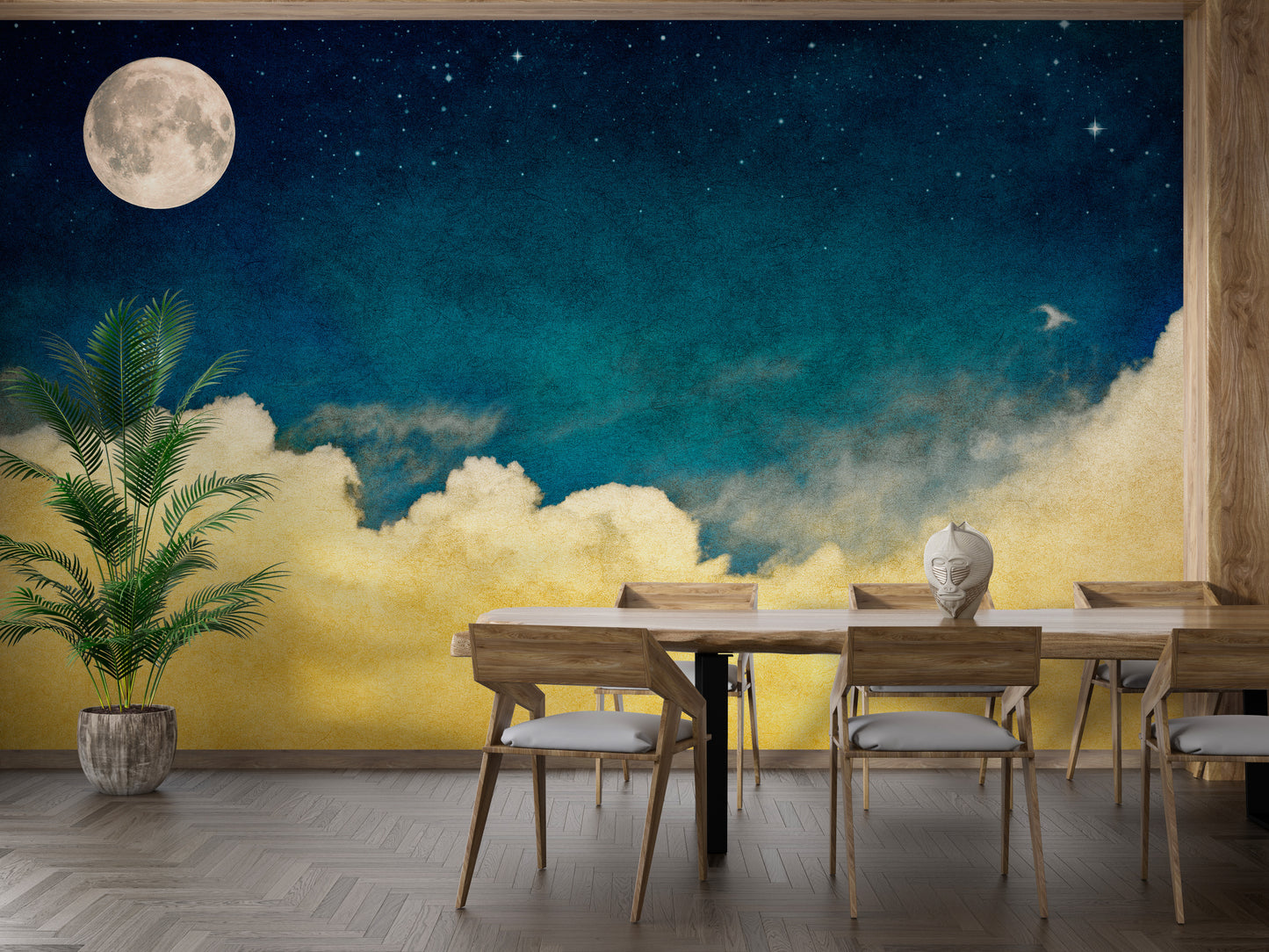 Vivid Yellow Cloud with Full moon wallpaper Mural - Giffywalls