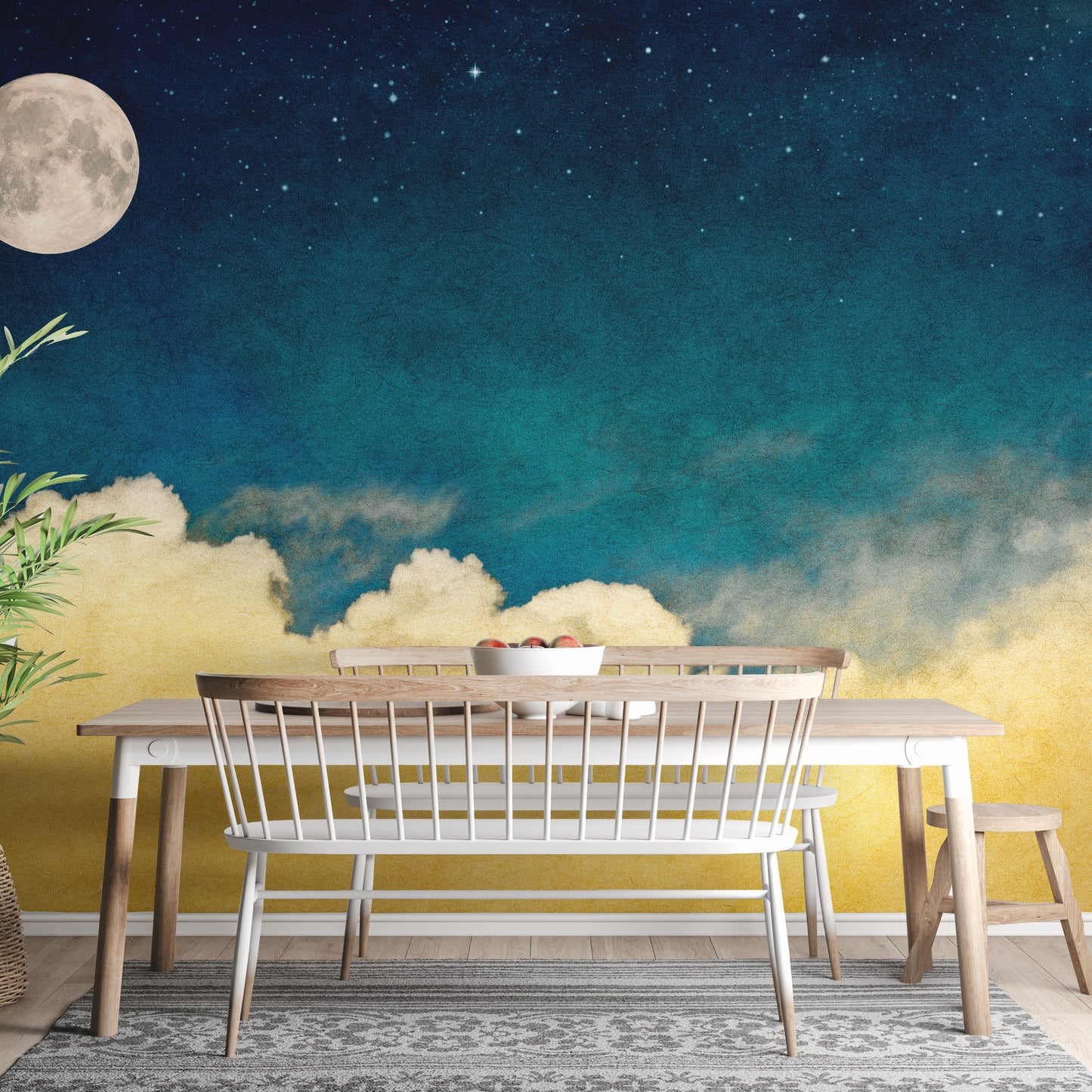 Vivid Yellow Cloud with Full moon wallpaper Mural