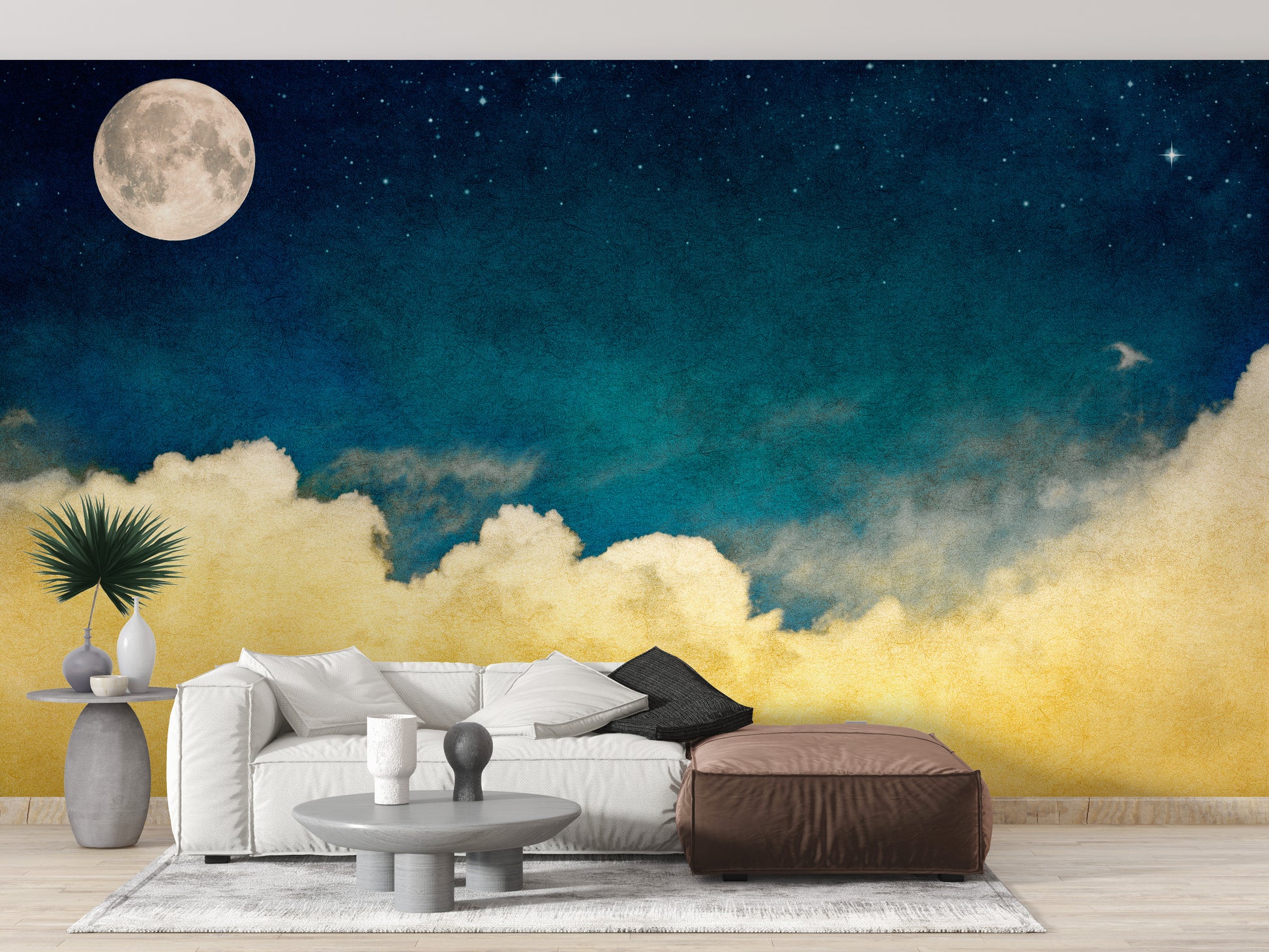 Full moon and yellow cloud wallpaper mural design