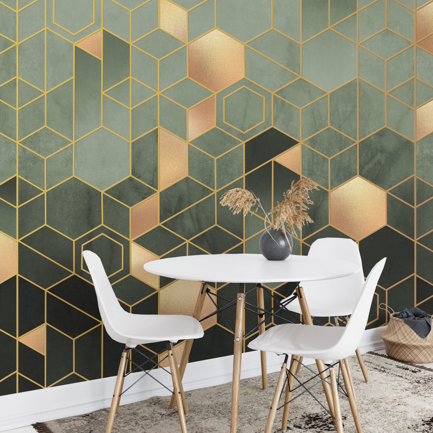 Green Geometric hexagonal Wallpaper Mural - Giffywalls