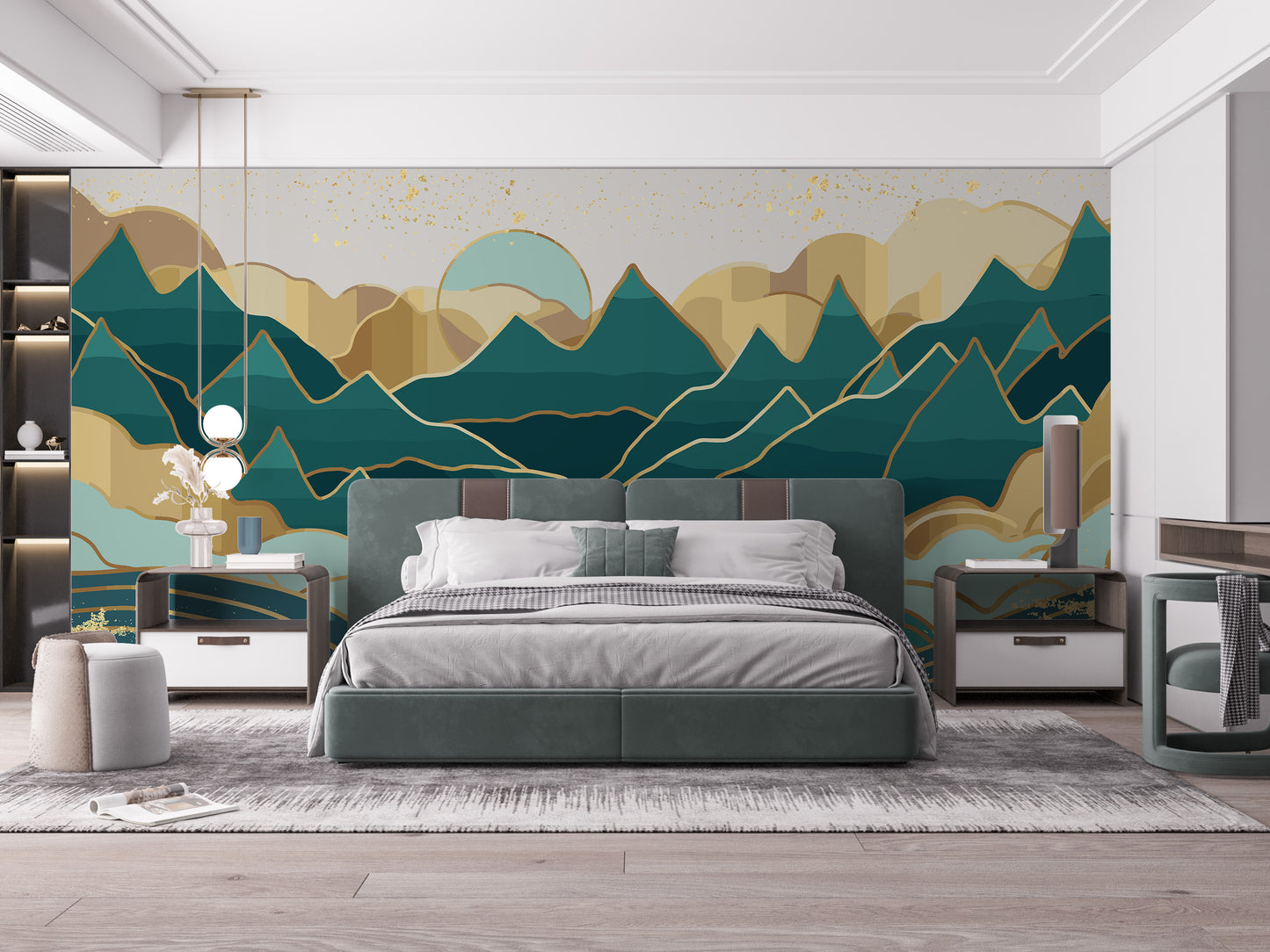 Handmade mount 3D wallpaper mural in golden green