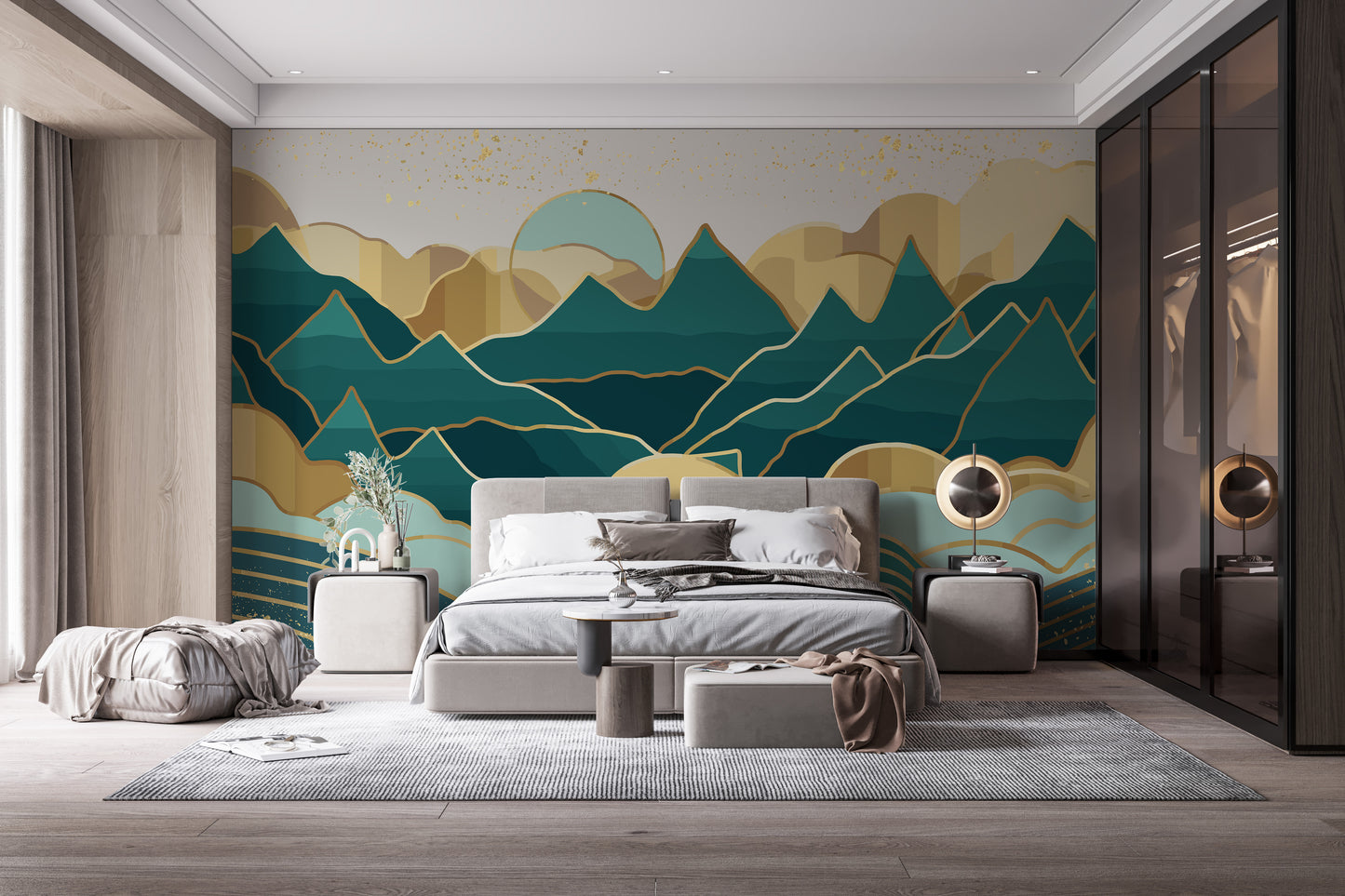 3D handmade mount wallpaper mural with golden green