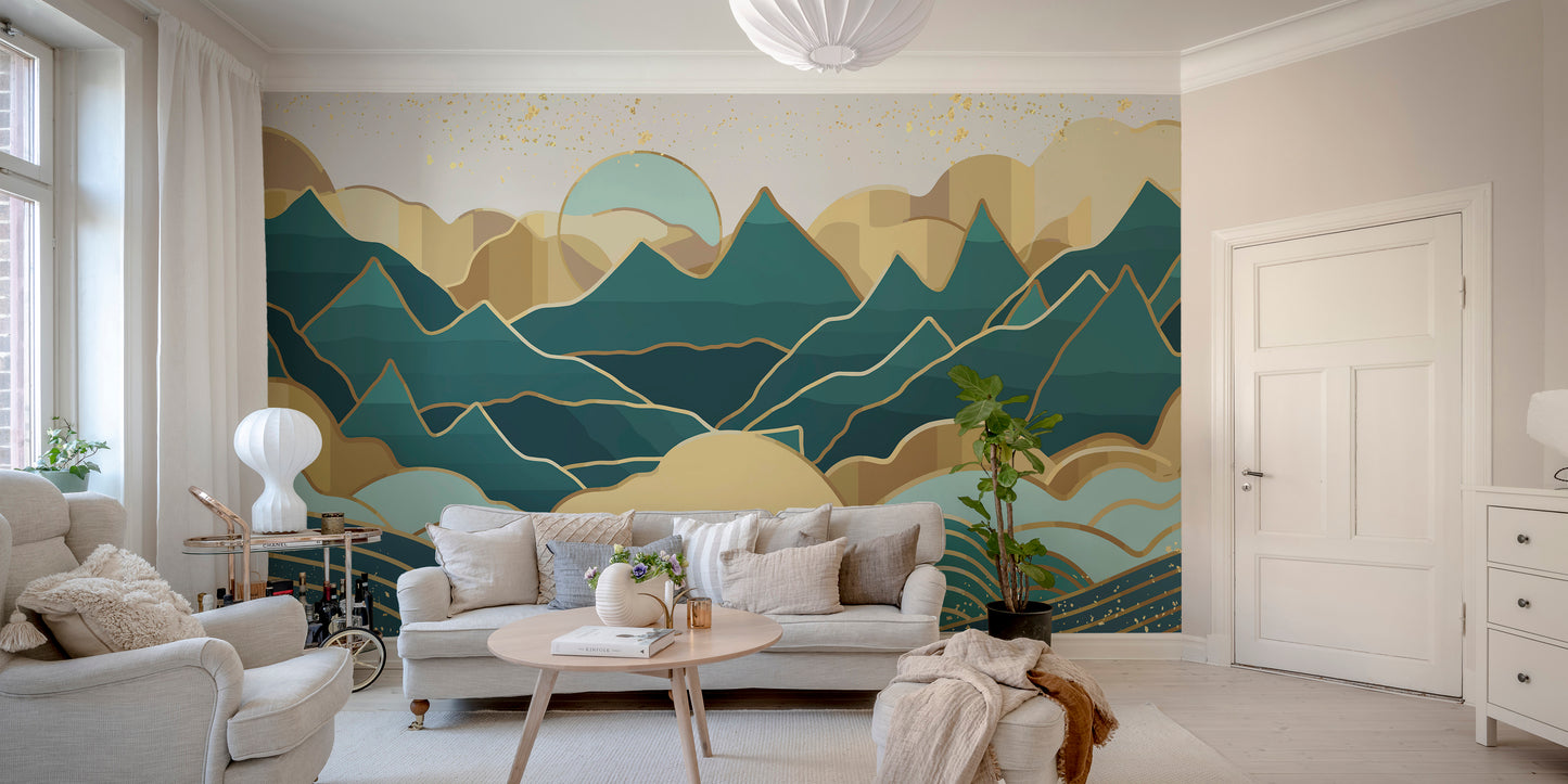 Golden Green Handmade Mount 3D Wallpaper Mural