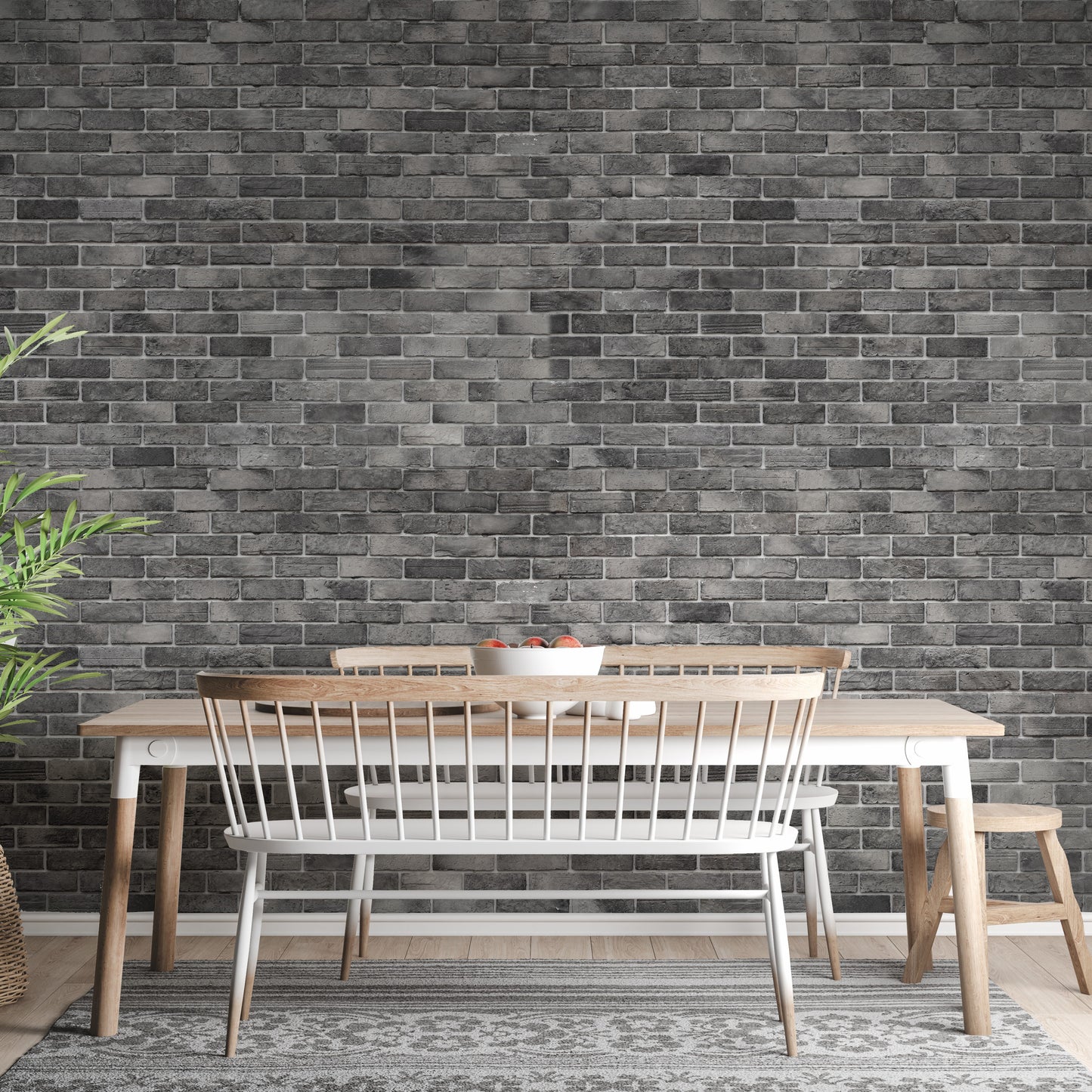 Dark Grey Brick Textured Wallpaper Mural