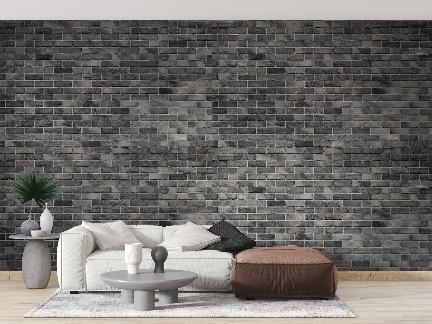 Dark Grey Brick Textured Wallpaper Mural