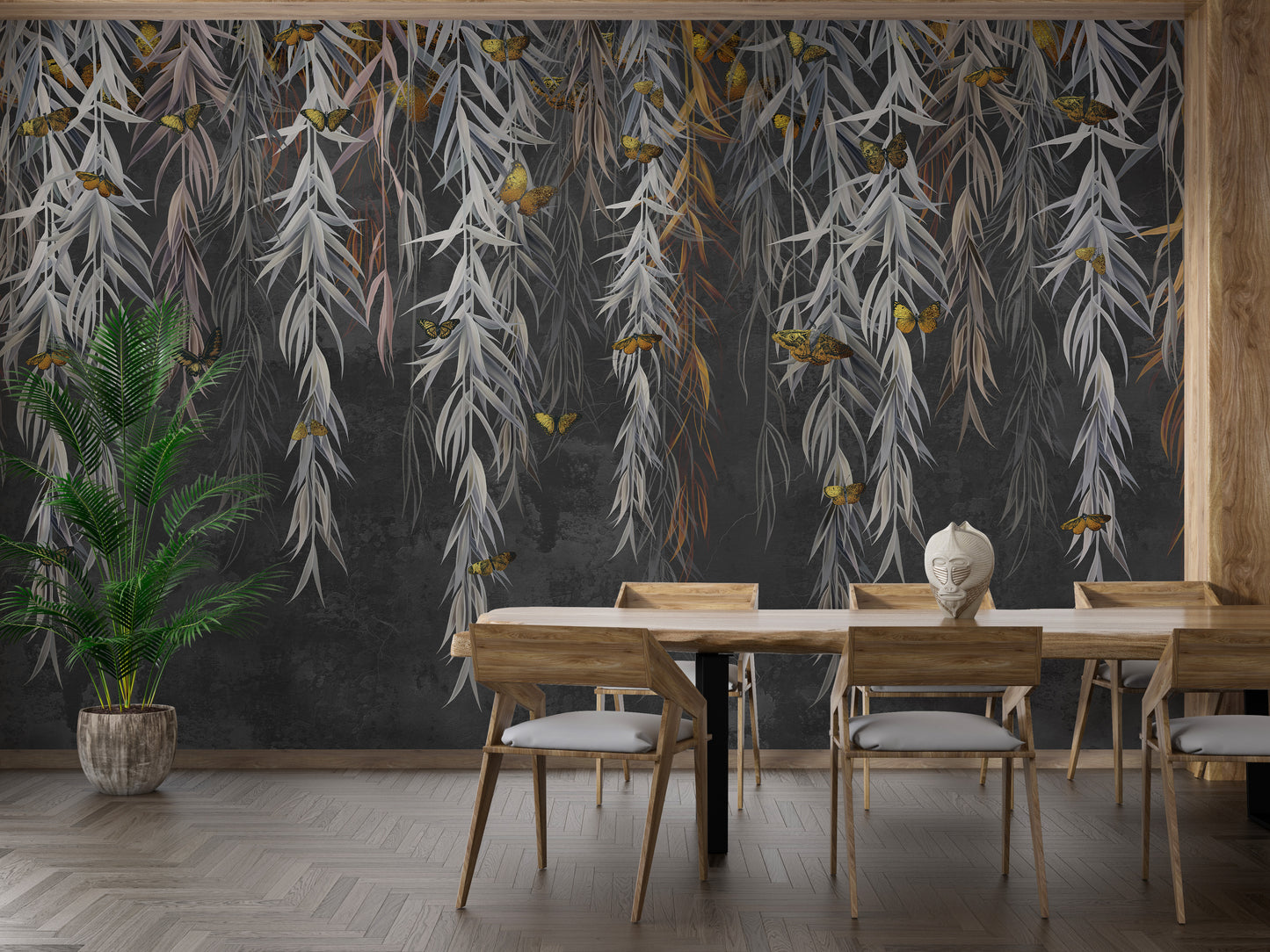 Willow leaves and butterflies wallpaper mural for walls