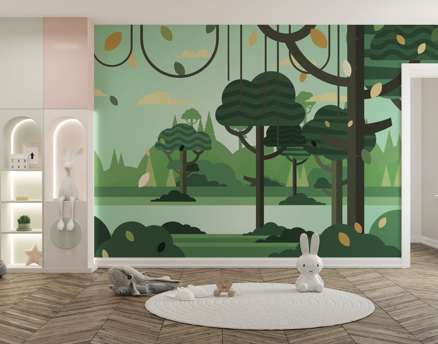 Green Botanical Prints Wall Mural for Kids Room