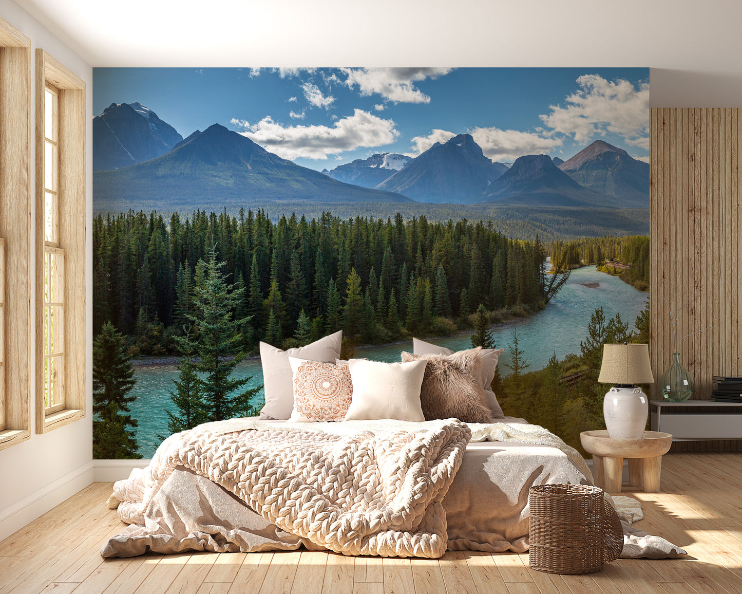 Natural river and mountain wall mural style
