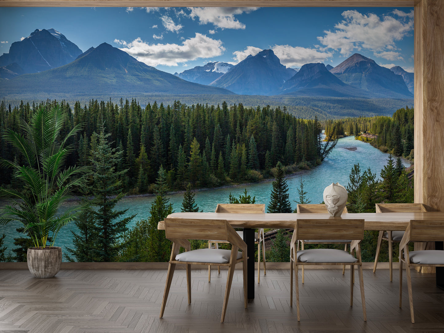 Green & Blue Natural Mountain Floating River Wallpaper Mural