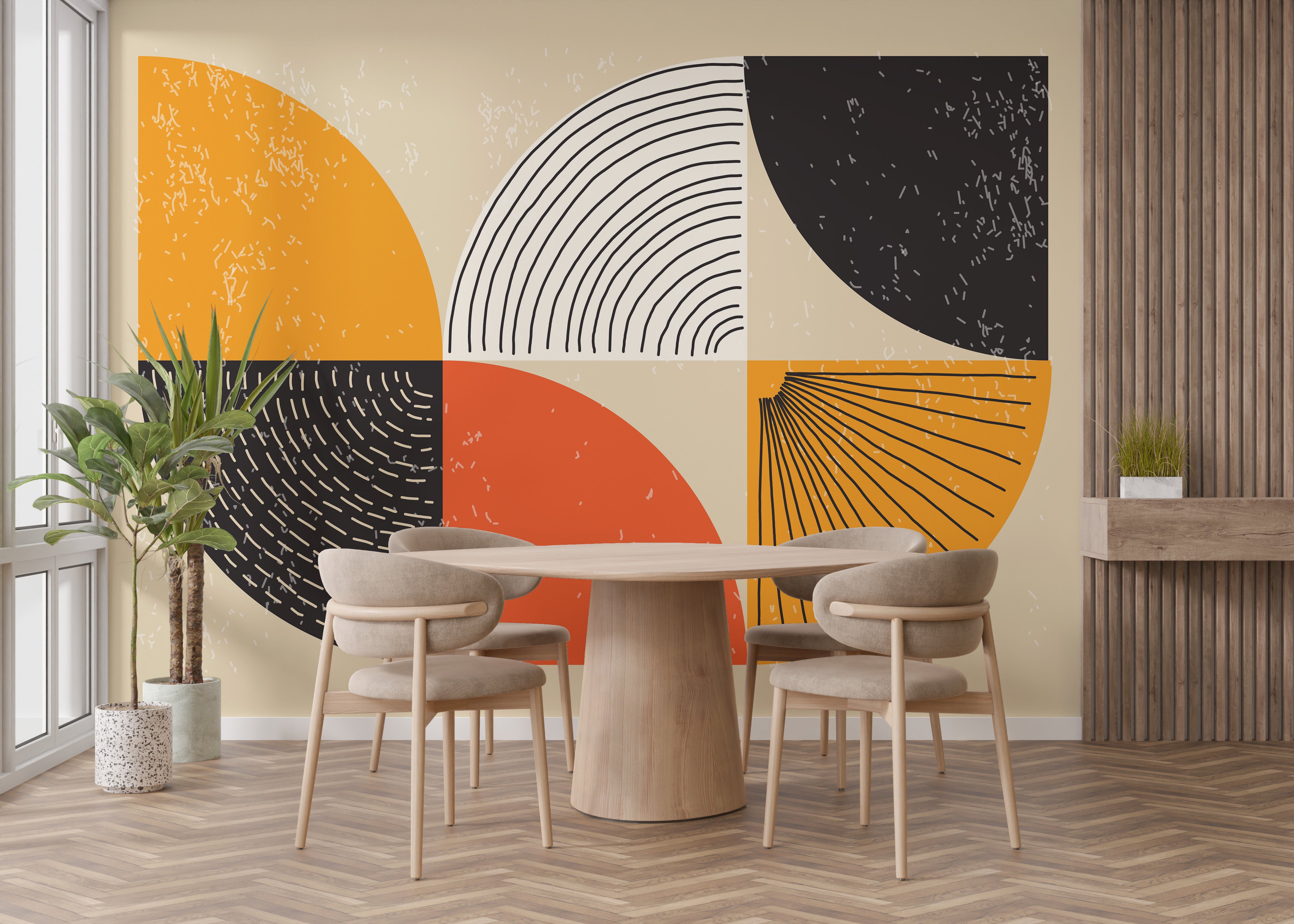 Dynamic colorful Art Deco wallpaper for walls
