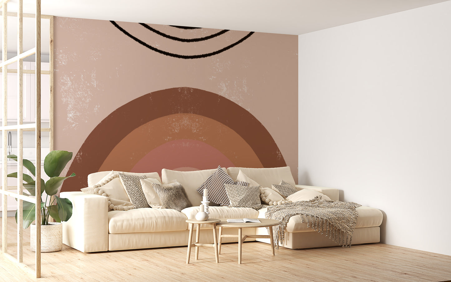 Brown Boho Kids Rainbow Wallpaper Mural