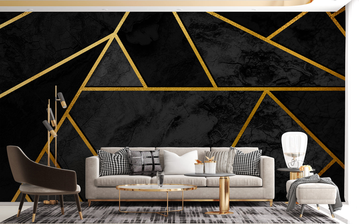 Bold black and gold 3D geometric wallpaper
