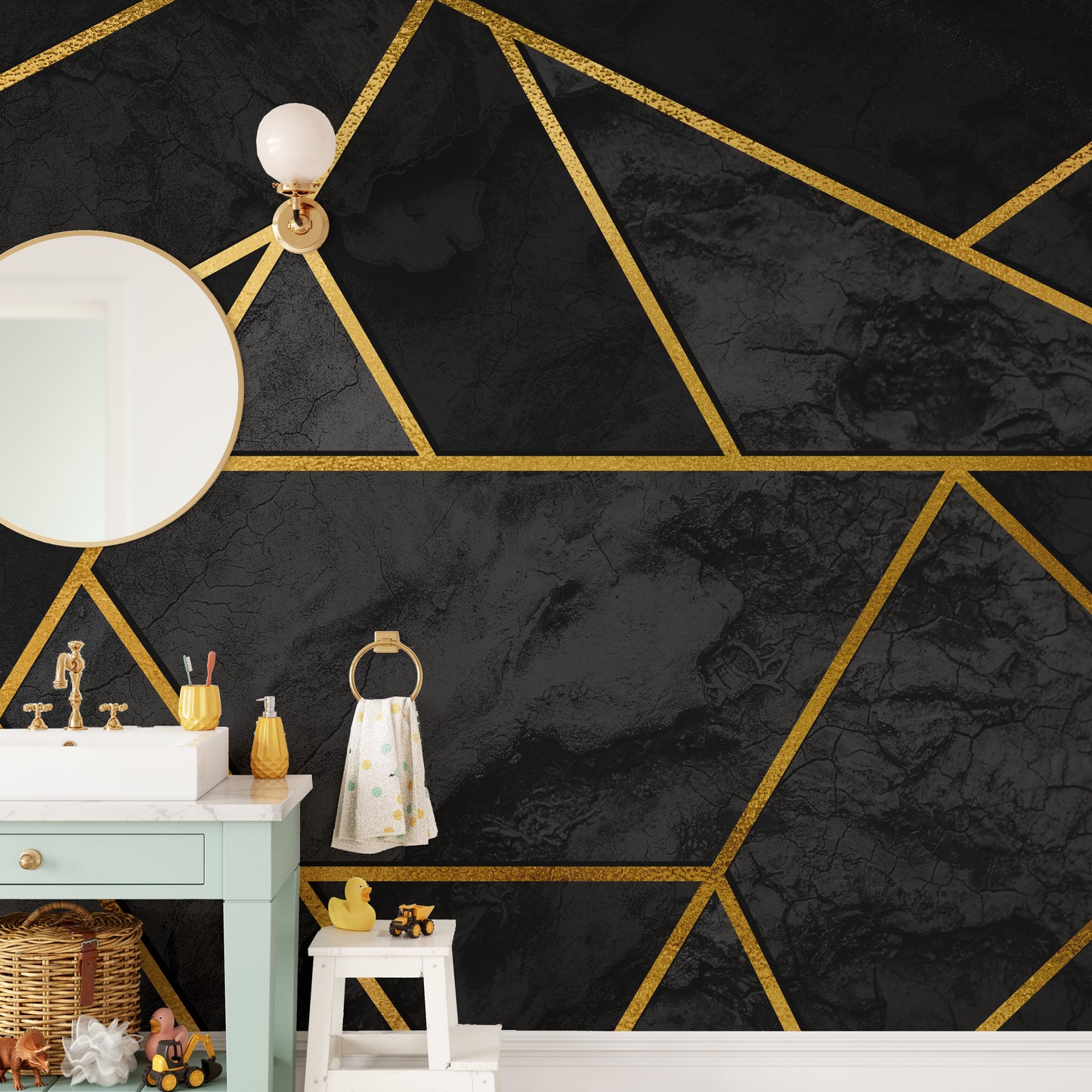 Black & Gold Geometric Mosaic 3D Wallpaper Mural