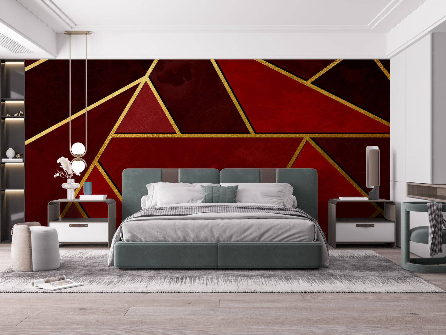 Red and Black Abstract Mosaic Wallpaper Murals