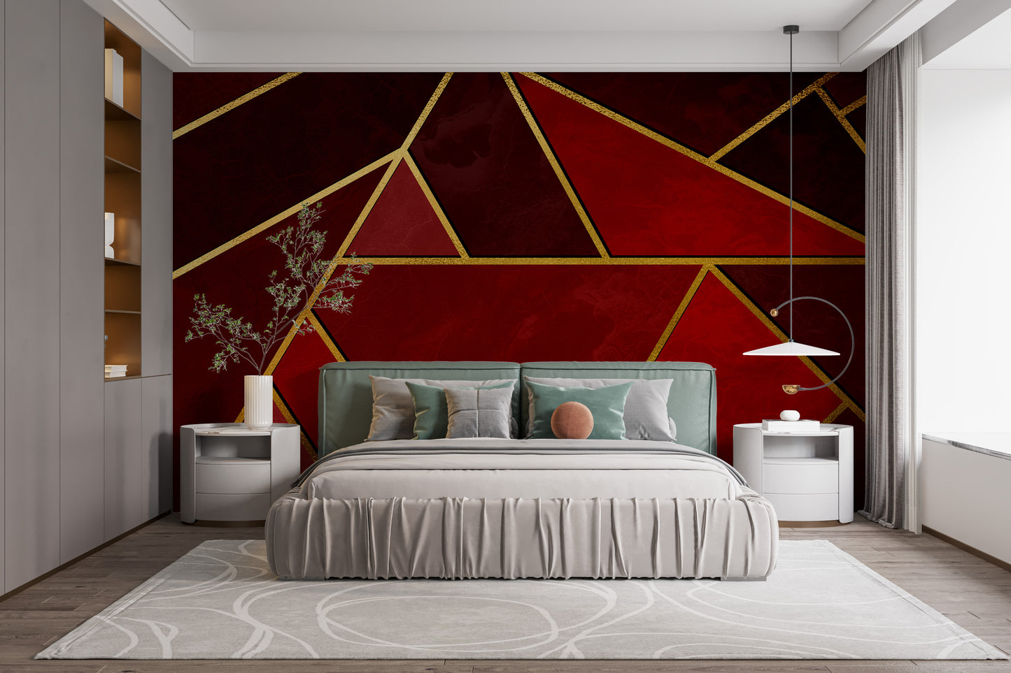 Red and Black Abstract Mosaic Wallpaper Murals