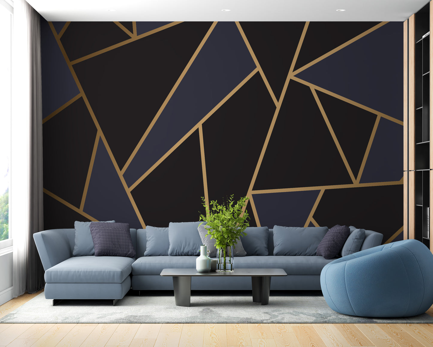 Blue and Gold Abstract Mosaic Wallpaper Murals - Giffywalls