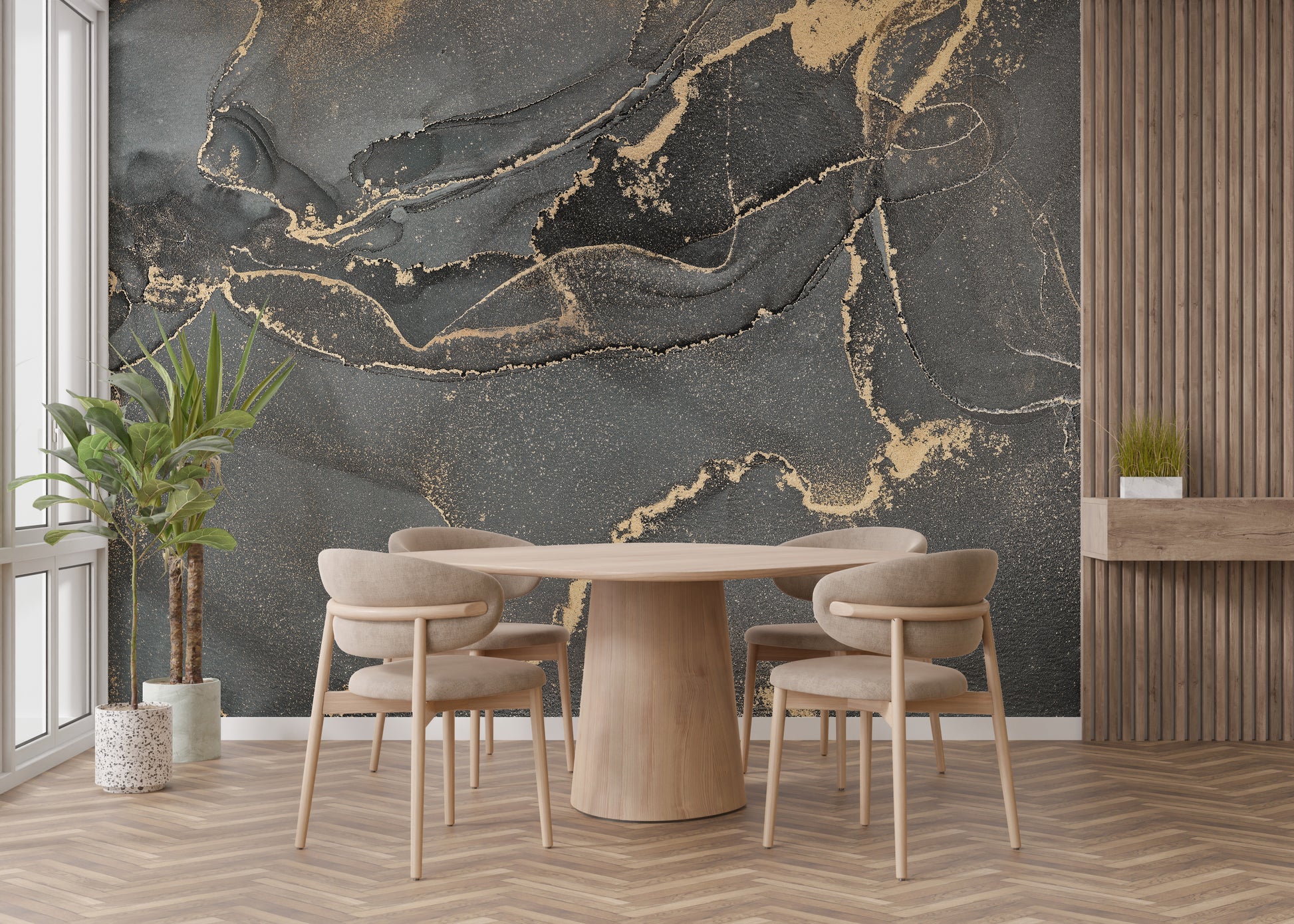 Elegant alcohol ink wallpaper in dark grey tones for walls.
