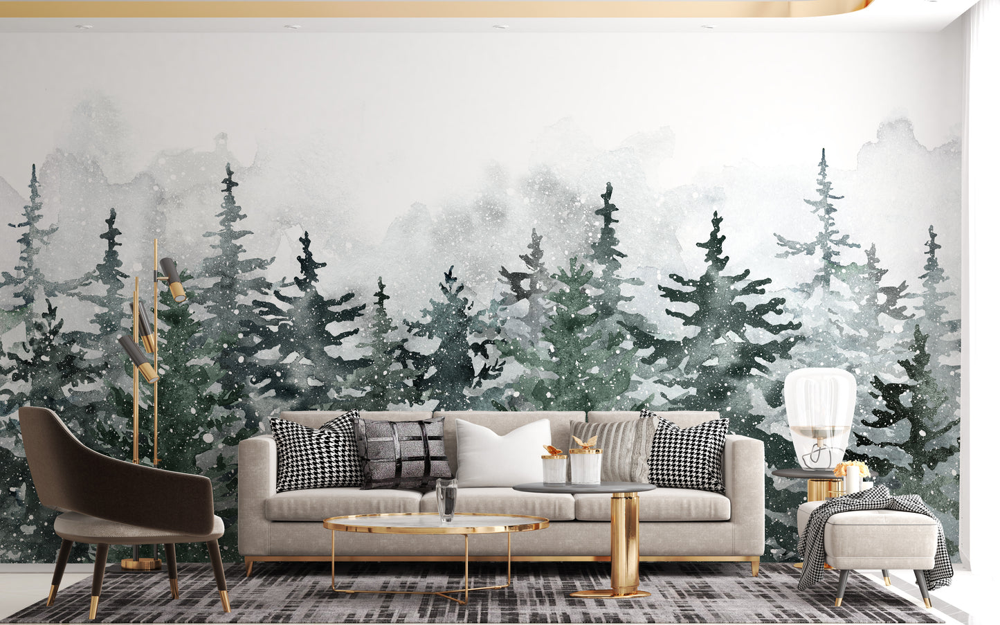 Misty Pine Winter Forest Wallpaper Mural