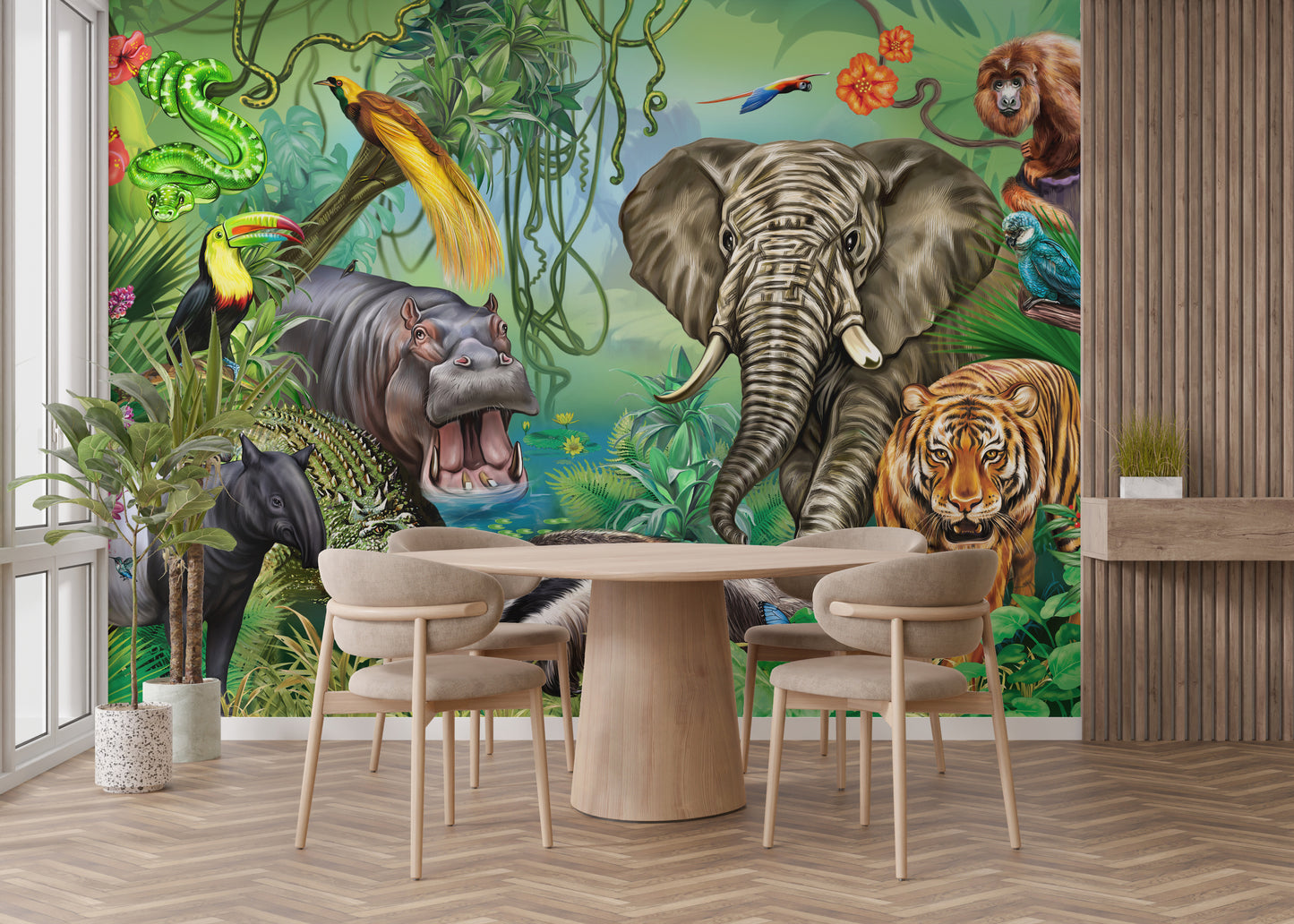 Green Forest Wildlife Kids Room Wallpaper Mural