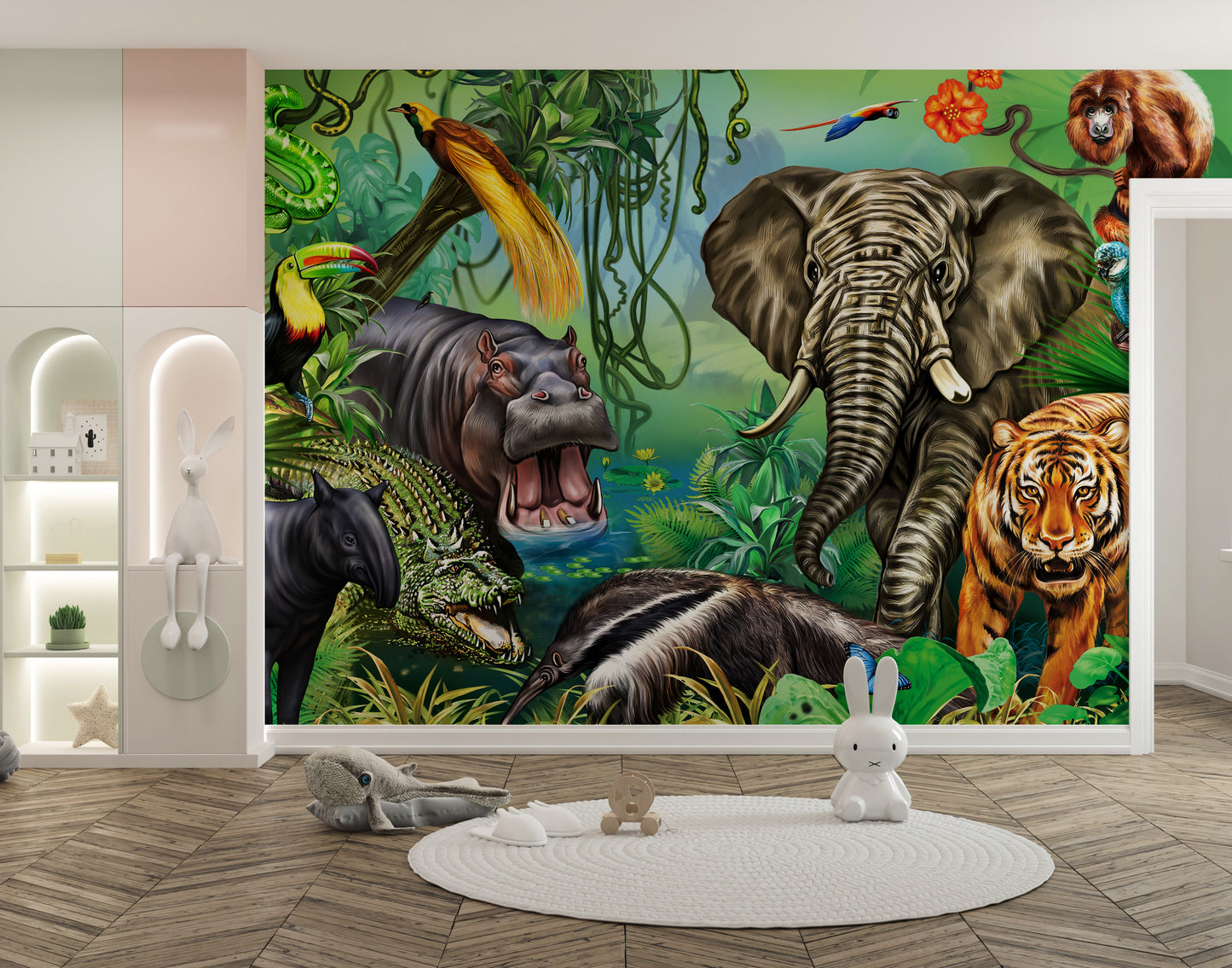 Green Forest Wildlife Kids Room Wallpaper Mural