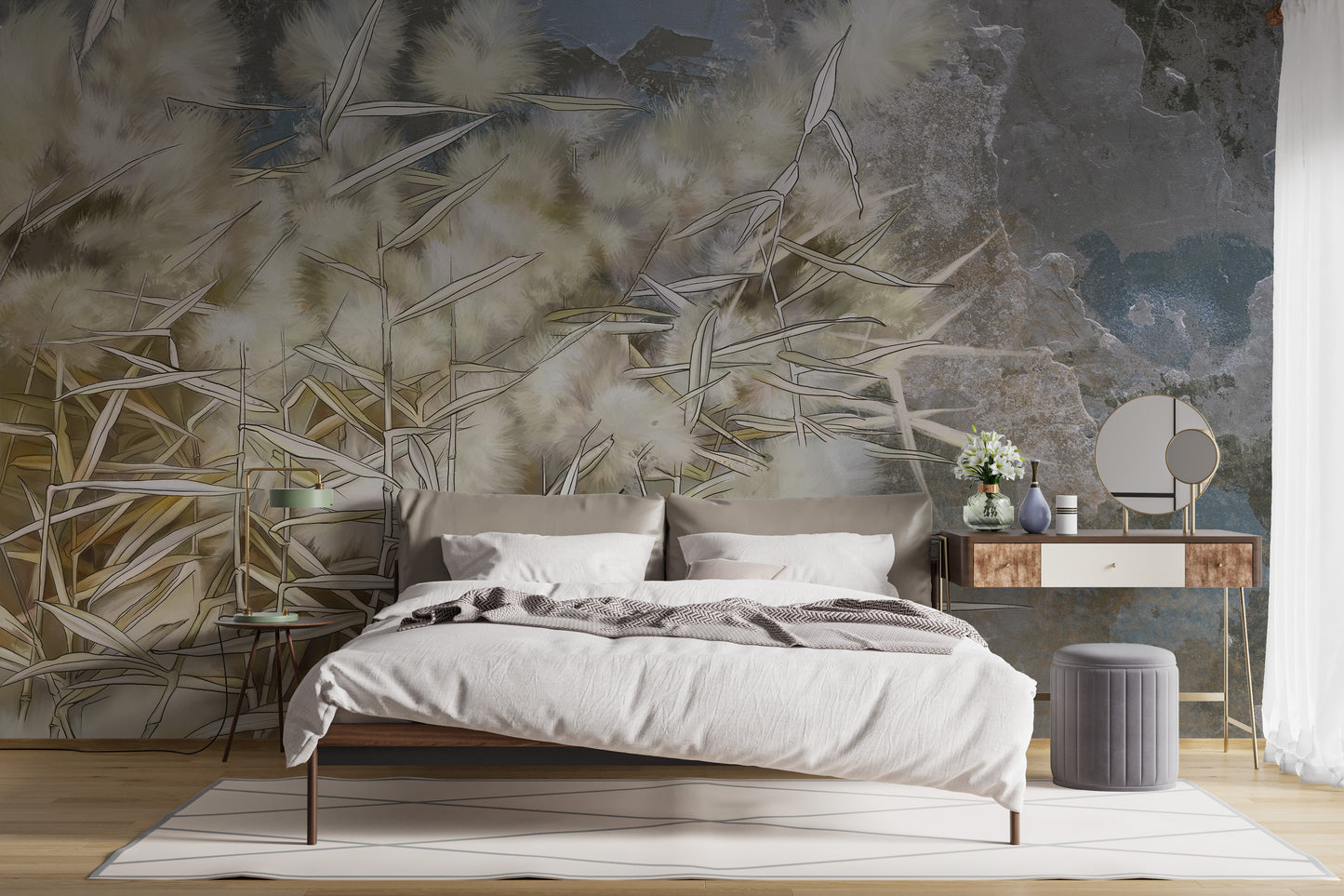 Facinating White Reed Artistic Wallpaper Mural