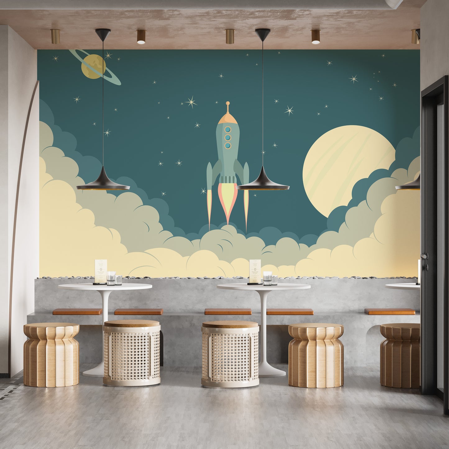 Launch Rocket Kids Cartoon Wallpaper Mural