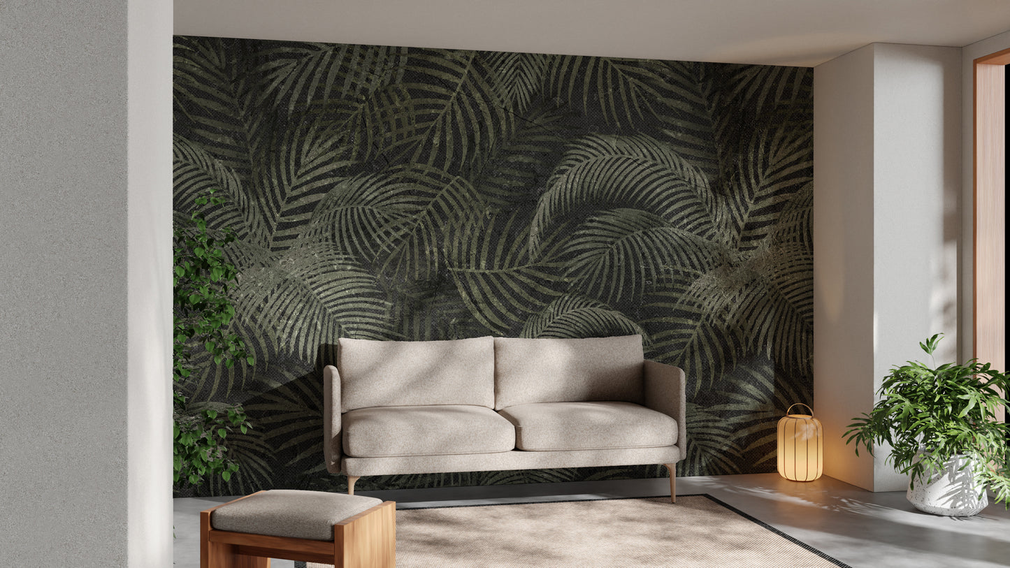 Green Rustic Tropical Palms Wallpaper Mural