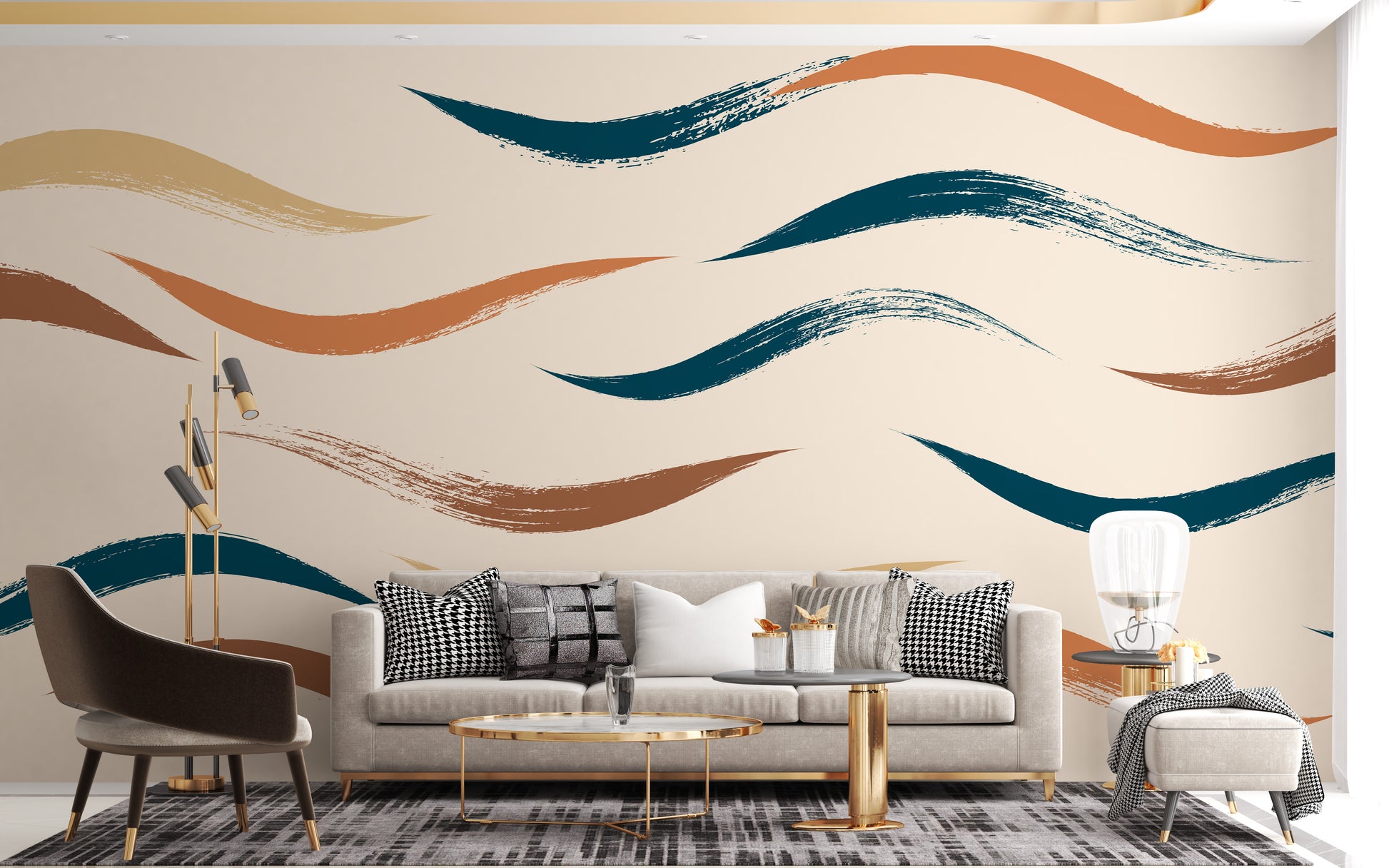 Elegant wavy pattern beige wallpaper mural for walls