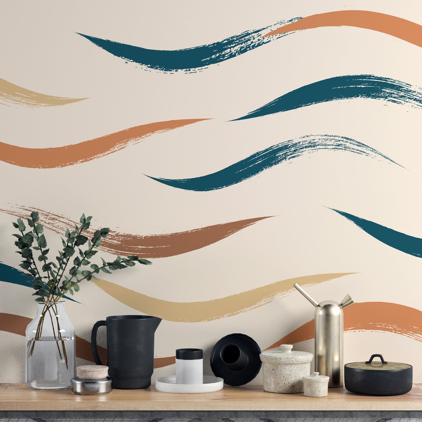 Textured wavy beige wallpaper mural for classy vibes.