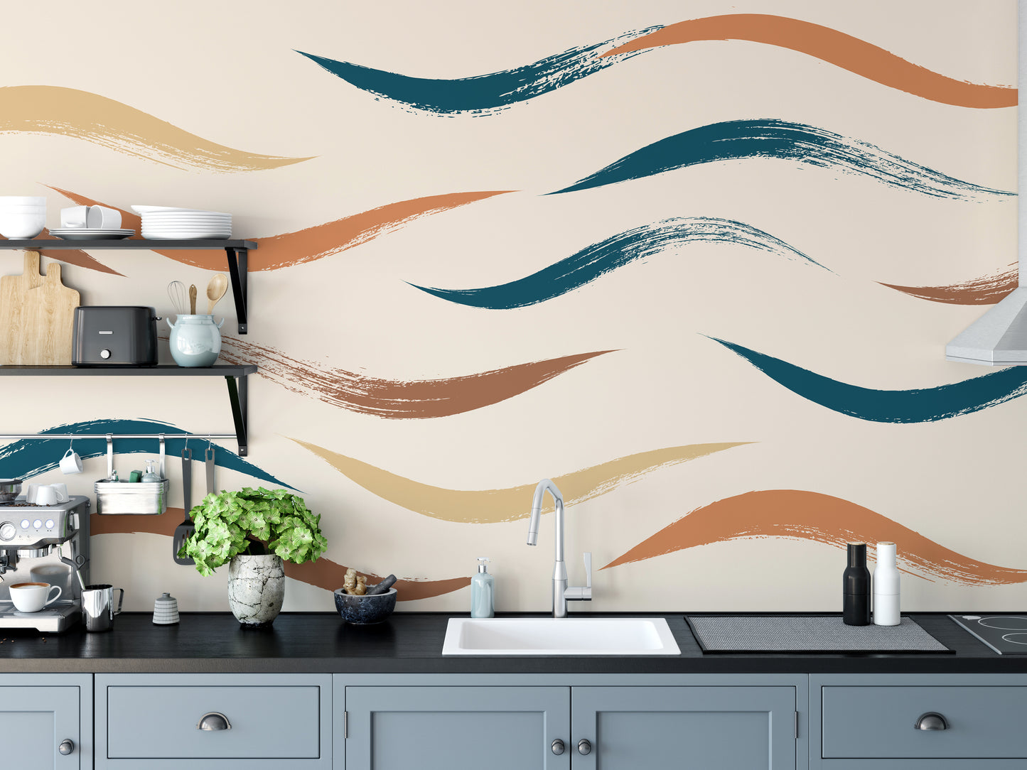 Wavy Pattern Beige Wallpaper Mural