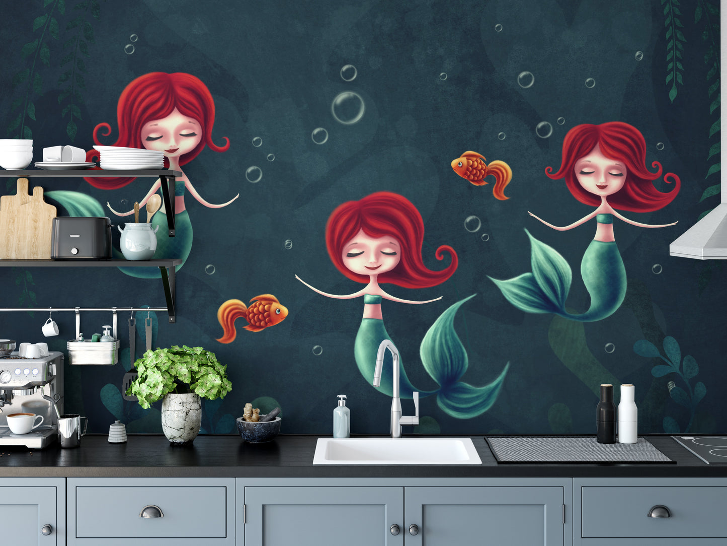 Three Underwater Mermaids Wallpaper Mural - Giffywalls