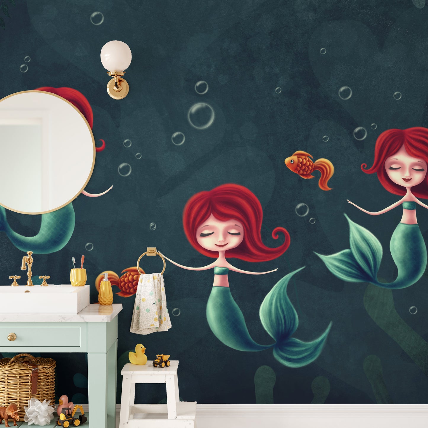 Three Underwater Mermaids Wallpaper Mural - Giffywalls